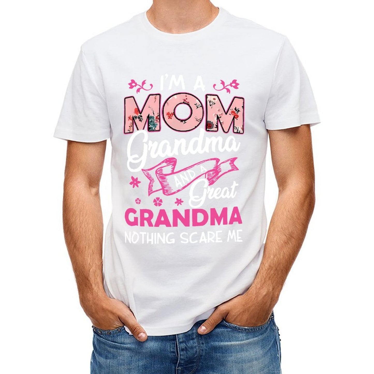 Inkmay Casual Cotton T-shirt Mom Floral Pattern On Pink Background Unisex T-shirtEco / Sustainable Double-Stitched T-Shirt