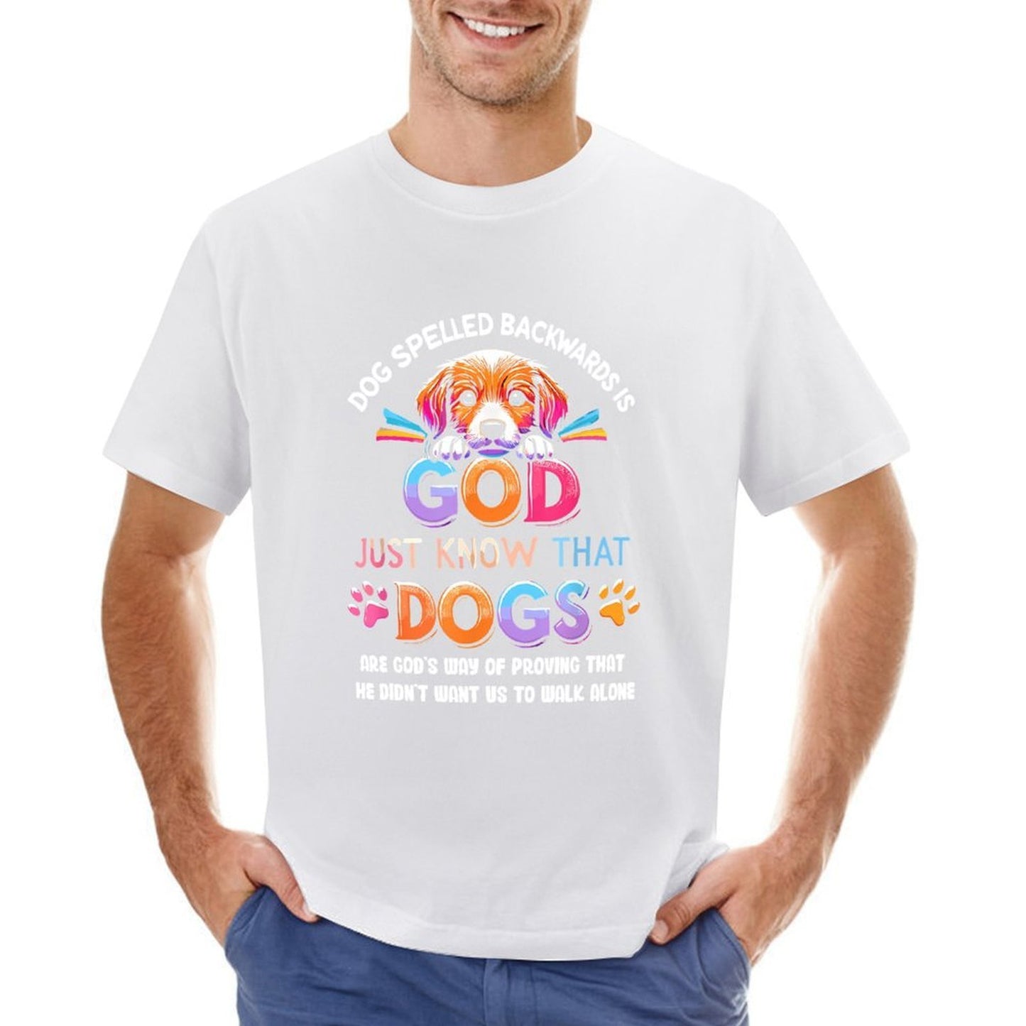 Inkmay Casual Cotton T-shirt God Just Know That Dogs Unisex T-shirtRetro Basic T-Shirt