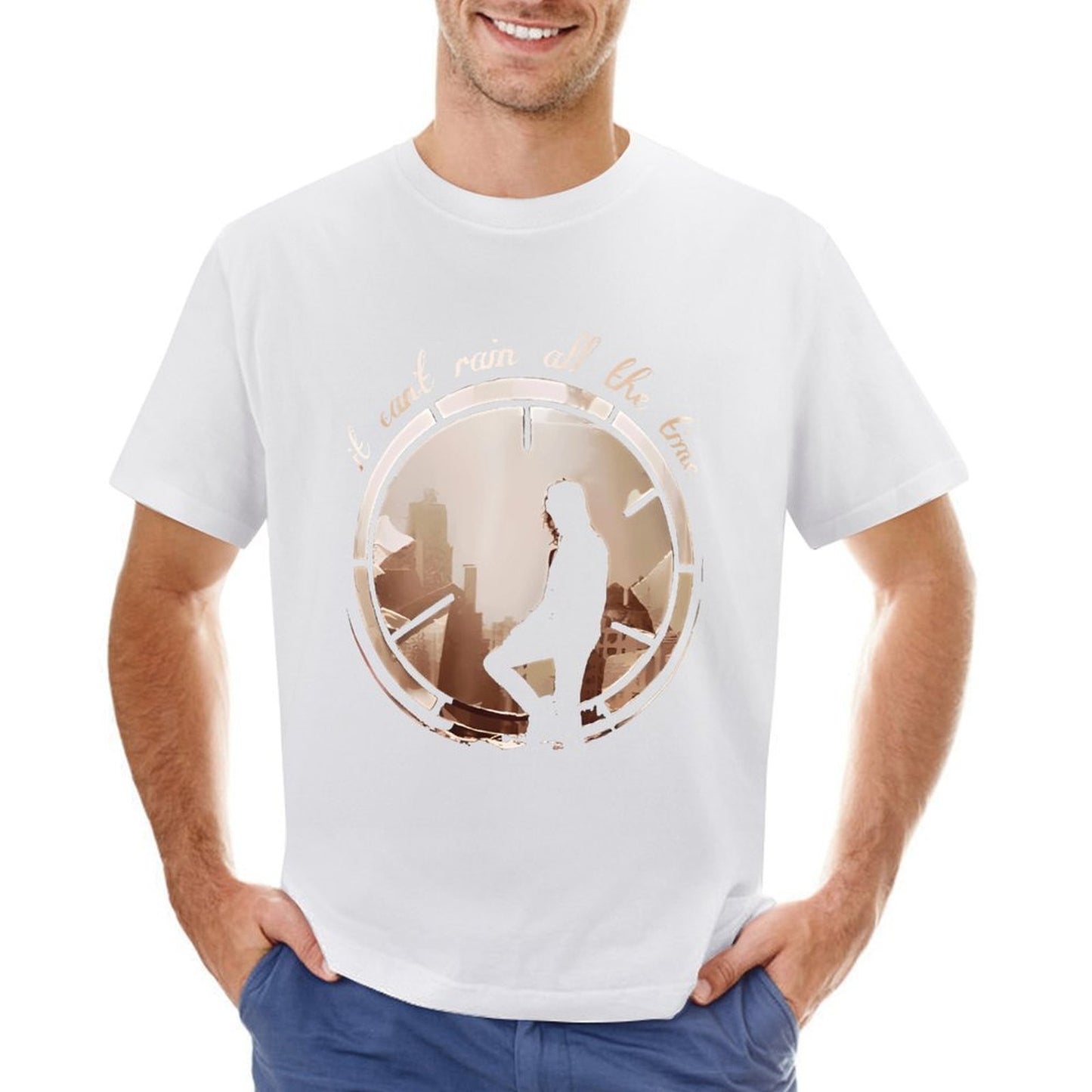 Inkmay Casual Cotton T-shirt Cityscape Silhouette Within Circular Frame Design Unisex T-shirtLogo-Ready RegularFit T-Shirt