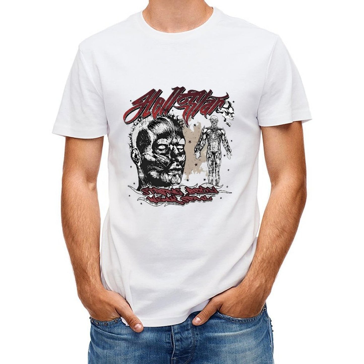 Inkmay Casual Cotton T-shirt Anatomical Artwork With Skull And Muscles Unisex T-shirt