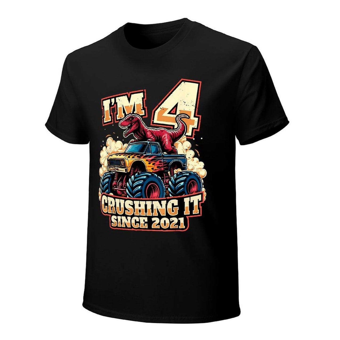Inkmay Casual Cotton T-shirt Dinosaur Riding Monster Truck Crushing It Unisex T-shirtClassic SoftWear T-Shirt