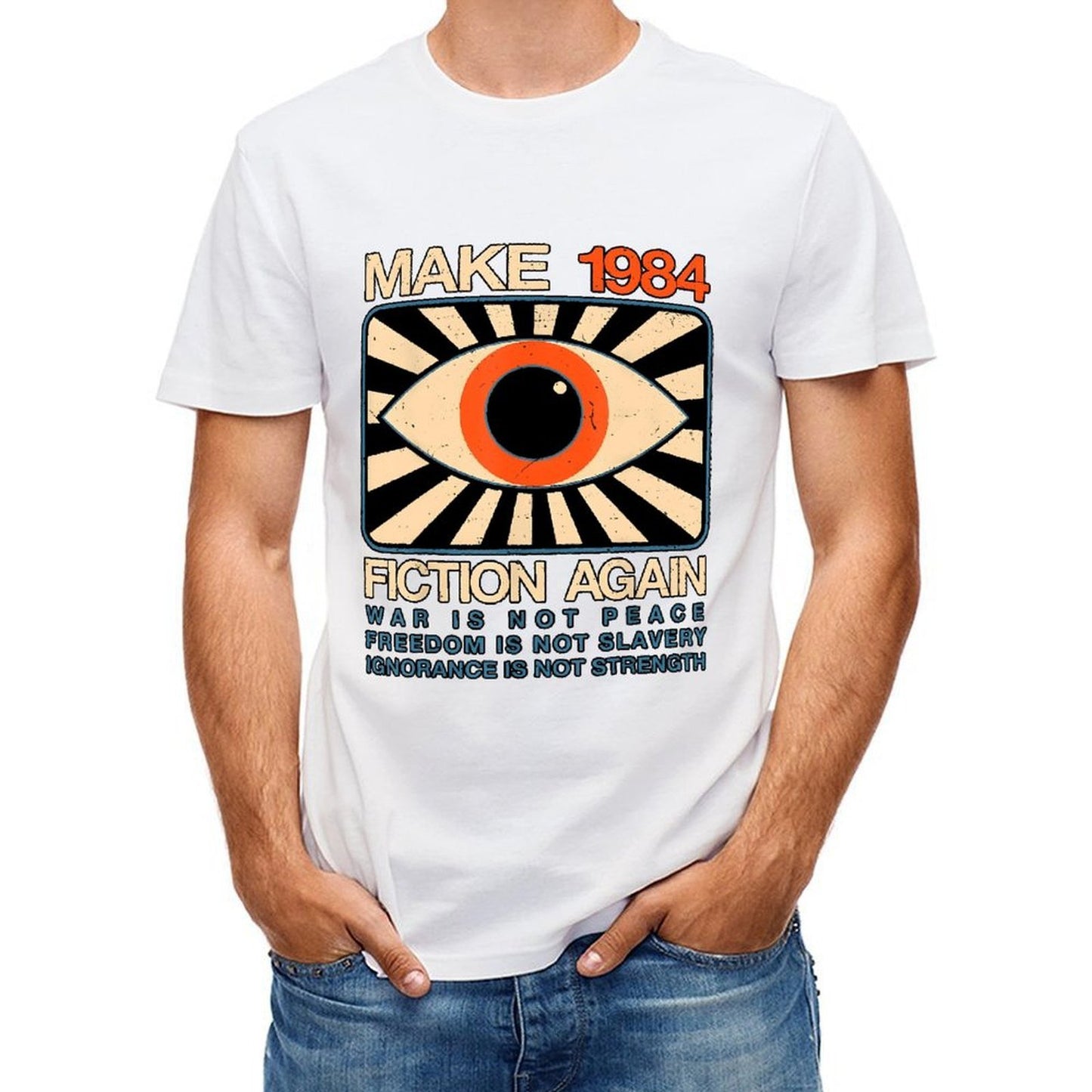 Inkmay Casual Cotton T-shirt Make 1984 Fiction Again War Unisex T-shirtFade-Resistant PremiumSeries T-Shirt