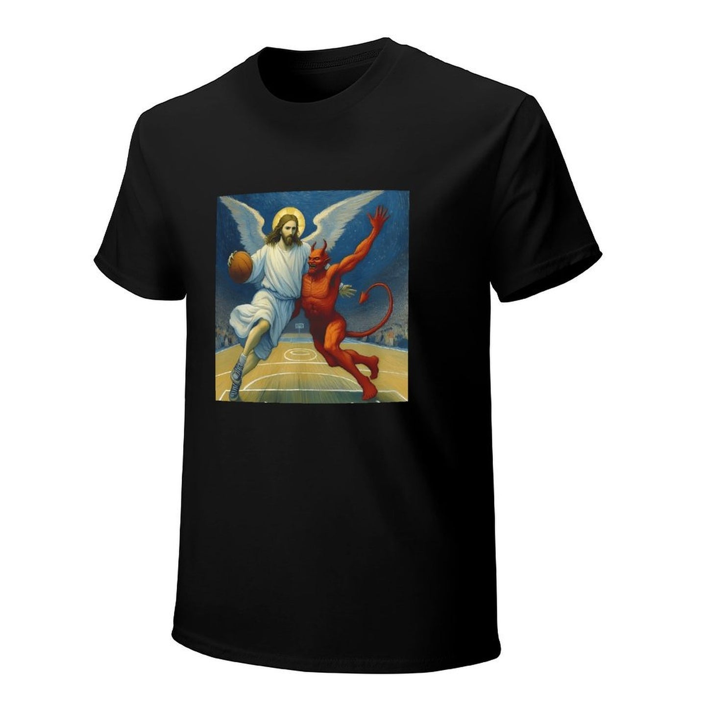 Inkmay Casual Cotton T-shirt Basketball Jesus Versus Devil On Court Unisex T-shirtEssential Regular T-Shirt