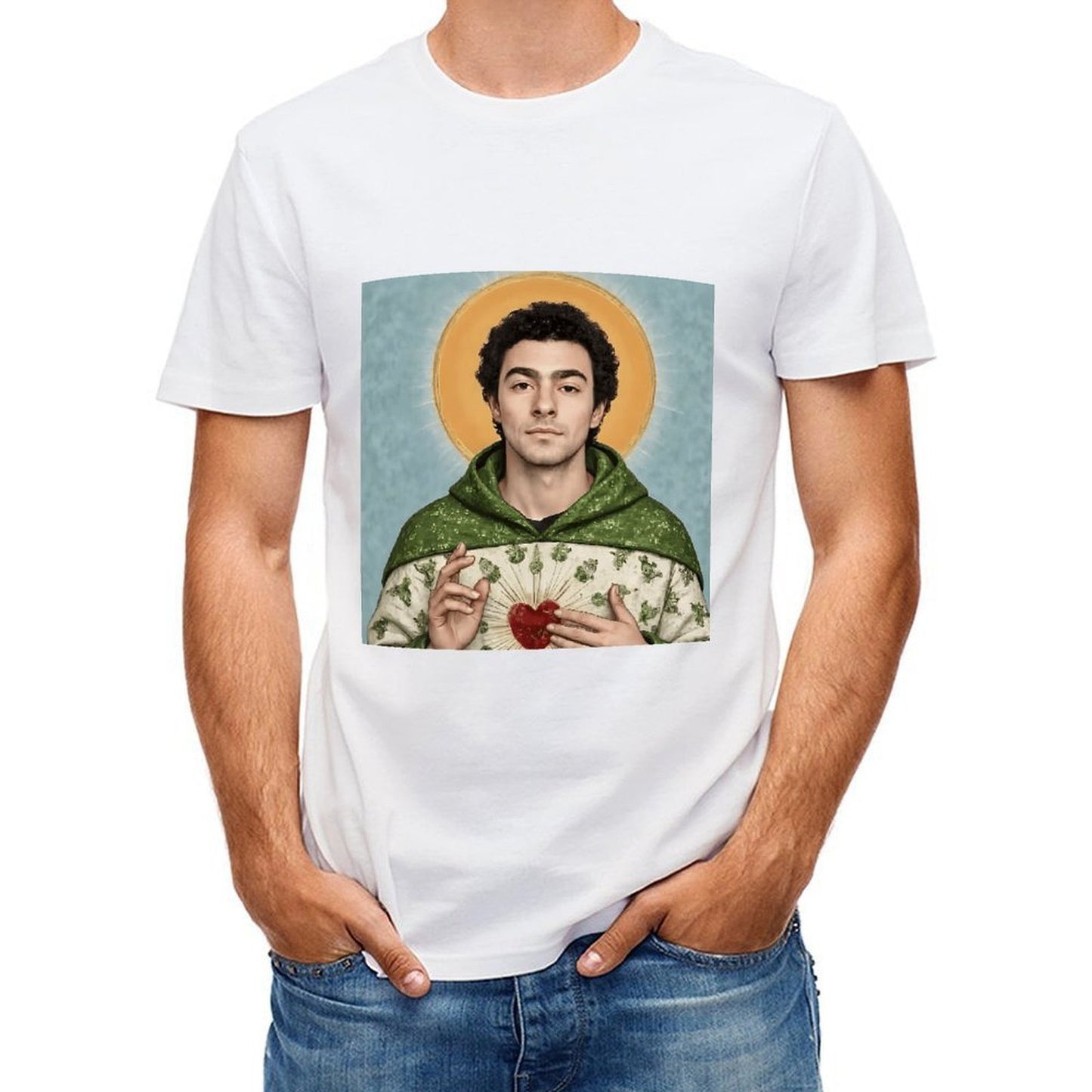Inkmay Casual Cotton T-shirt Green Robe With Floral Prints Unisex T-shirtSoftTouch Cotton T-Shirt