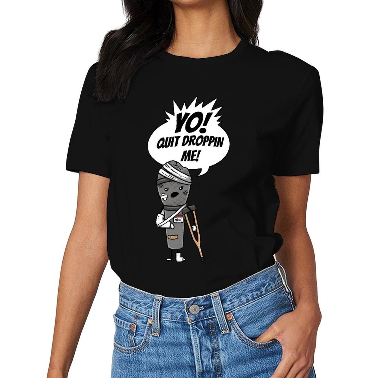 Inkmay Casual Cotton T-shirt Injured Microphone With Bandages And Unisex T-shirtSmoothWear Relaxed T-Shirt