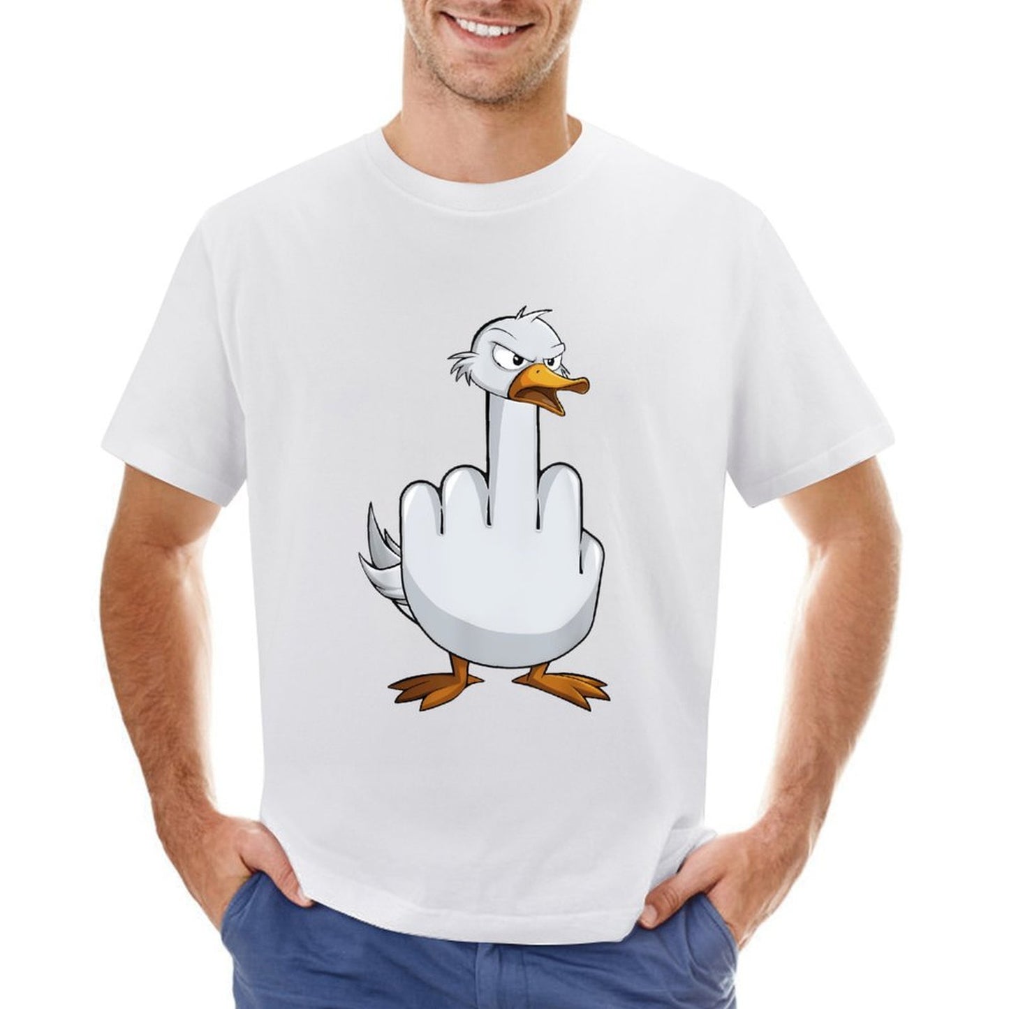 Inkmay Casual Cotton T-shirt Angry Duck Showing Middle Finger Gesture Unisex T-shirtTimeless TimelessComfort T-Shirt