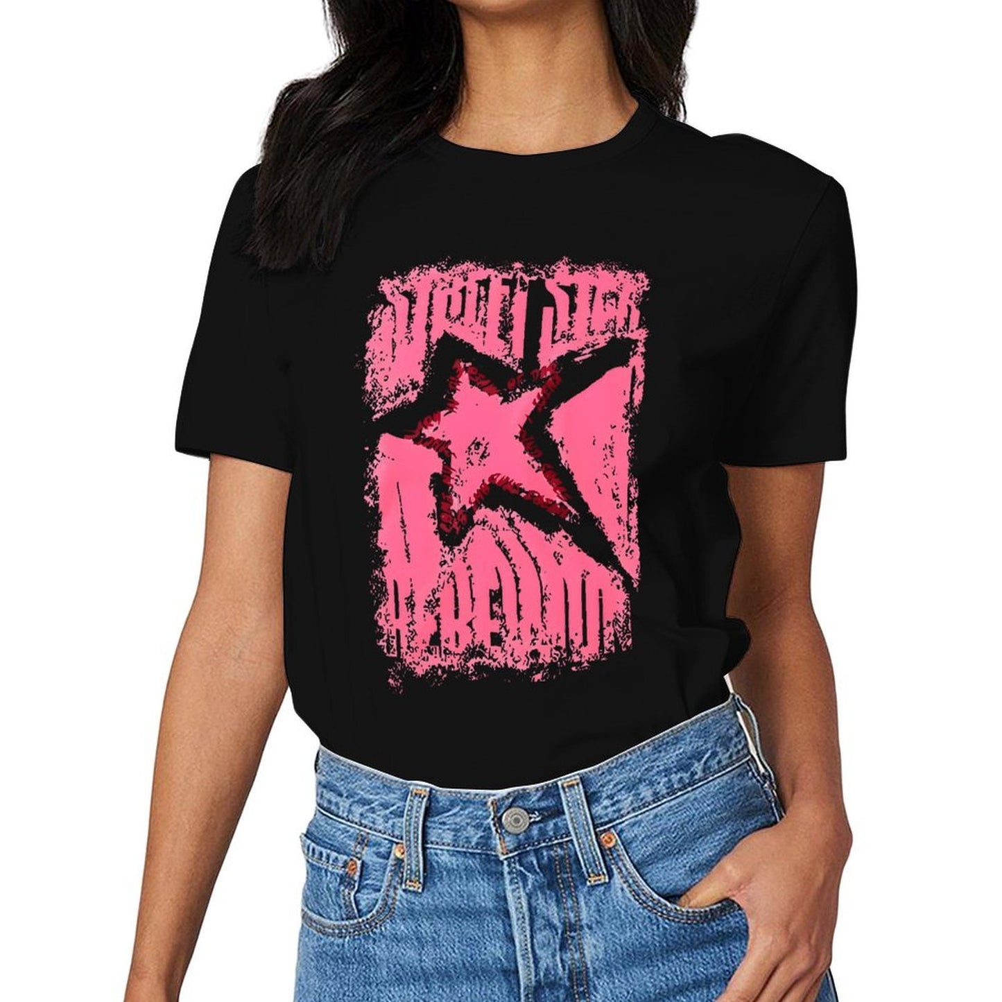 Inkmay Casual Cotton T-shirt Pink Grunge Star With Text Overlays Unisex T-shirtRetro Men¡¯s / Women¡¯s / Youth T-Shirt