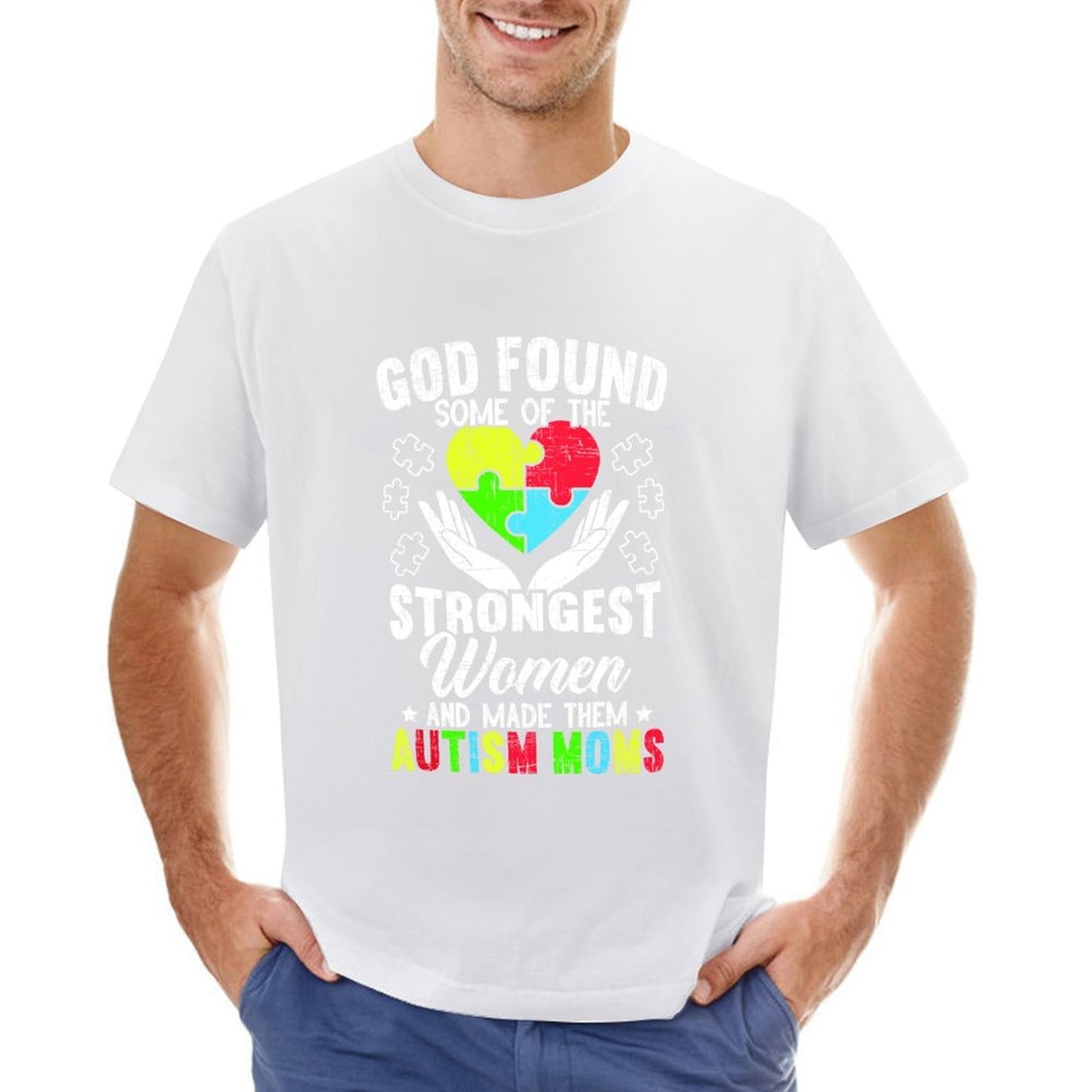 Inkmay Casual Cotton T-shirt Colorful Puzzle Pieces Form Heart Shape Unisex T-shirtNeutral Batch-Printed T-Shirt