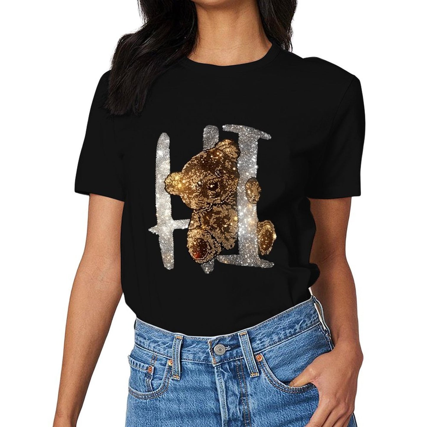 Inkmay Casual Cotton T-shirt Golden Abstract Design With Sparkling Elements Unisex T-shirtPure Moisture-Wicking T-Shirt