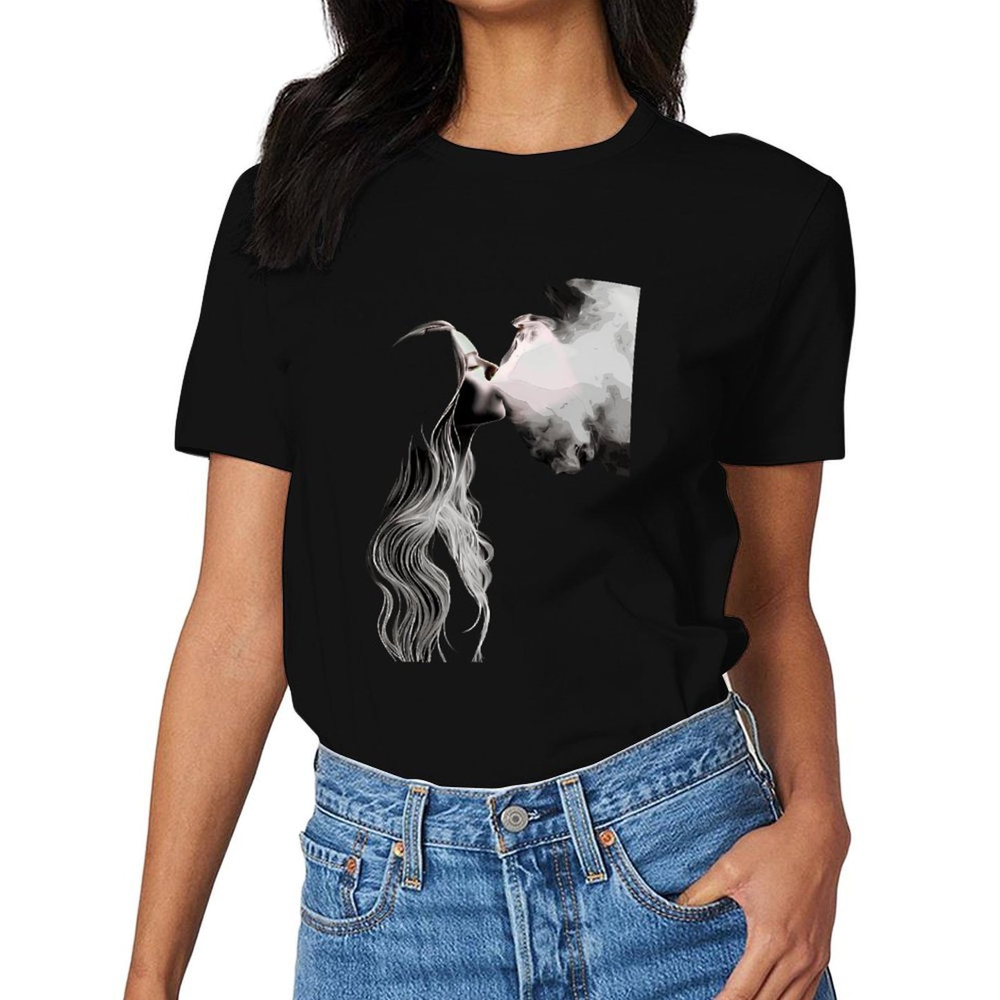 Inkmay Casual Cotton T-shirt Abstract Woman With Smoke Surrounding Her Unisex T-shirtShrink-Resistant Edition T-Shirt