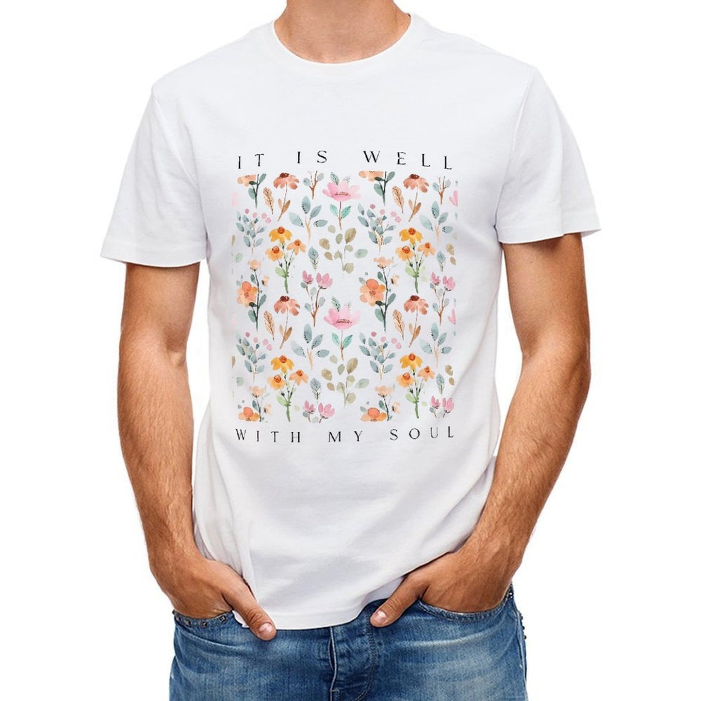 Inkmay Casual Cotton T-shirt Floral Pattern With Soft Colors And Unisex T-shirtComfortLine Premium Finish T-Shirt