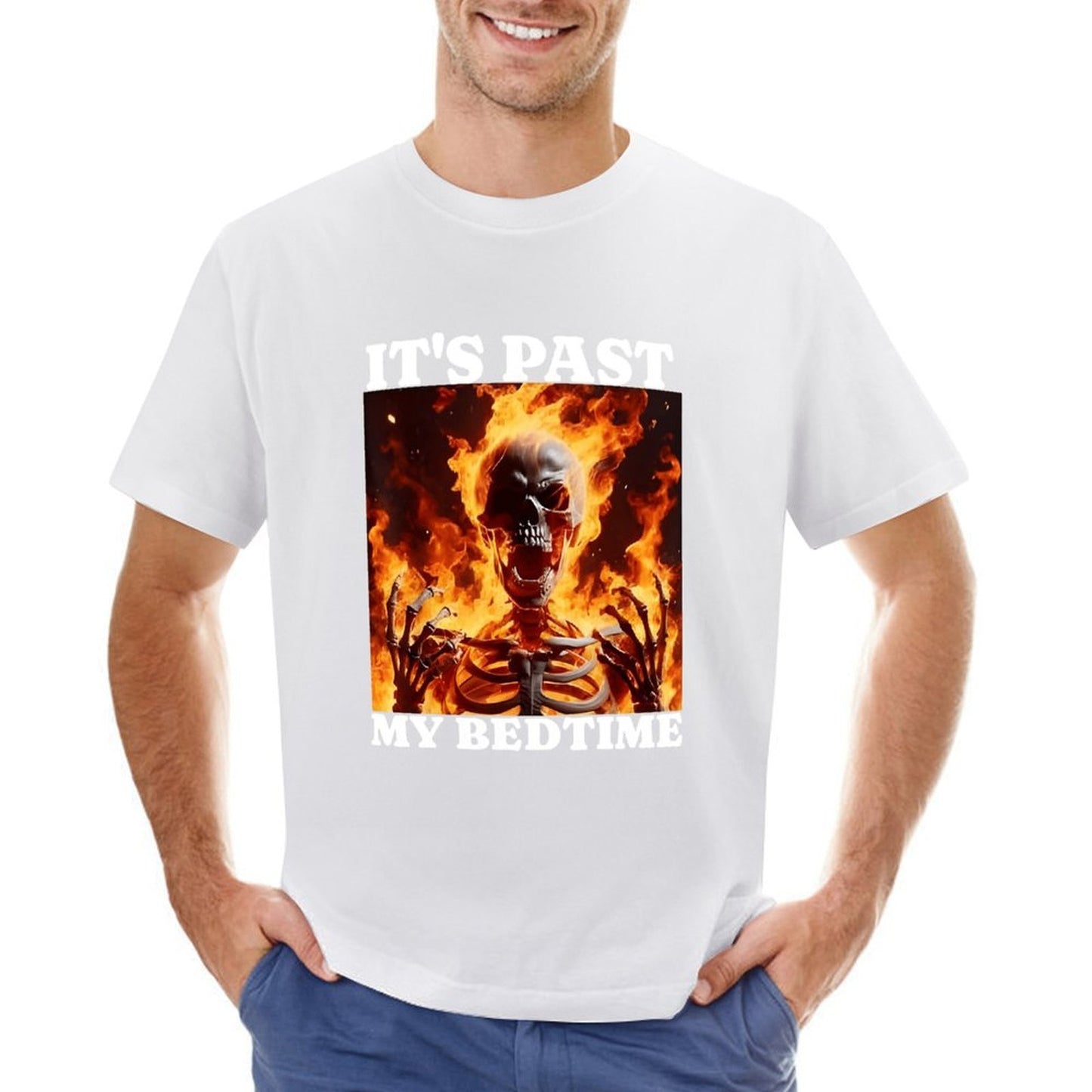 Inkmay Casual Cotton T-shirt Flaming Skeleton Artwork Boldly Printed Design Unisex T-shirtPromotional Lifestyle T-Shirt