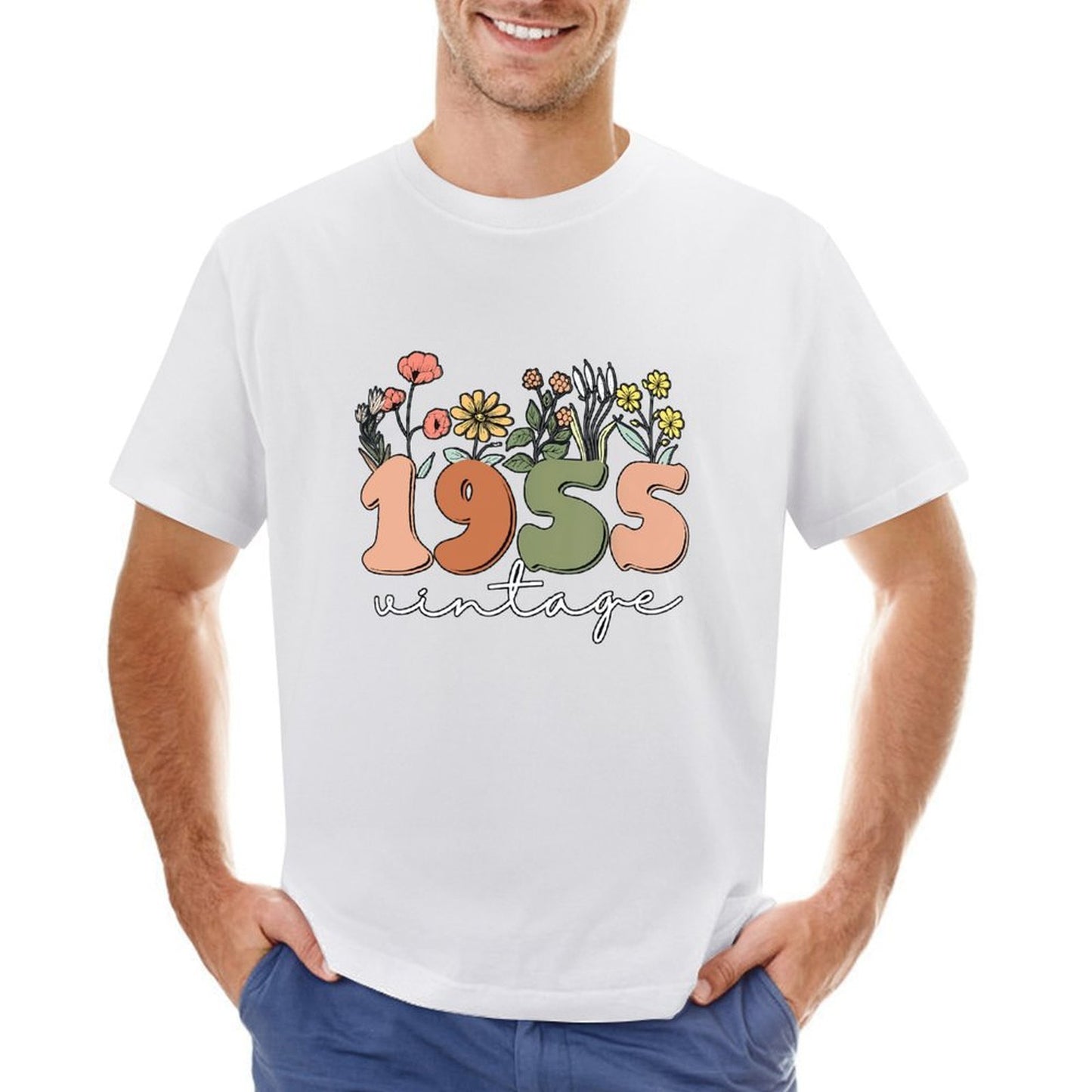 Inkmay Casual Cotton T-shirt Floral Design With Numbers And Text Unisex T-shirtUrban Sleek T-Shirt