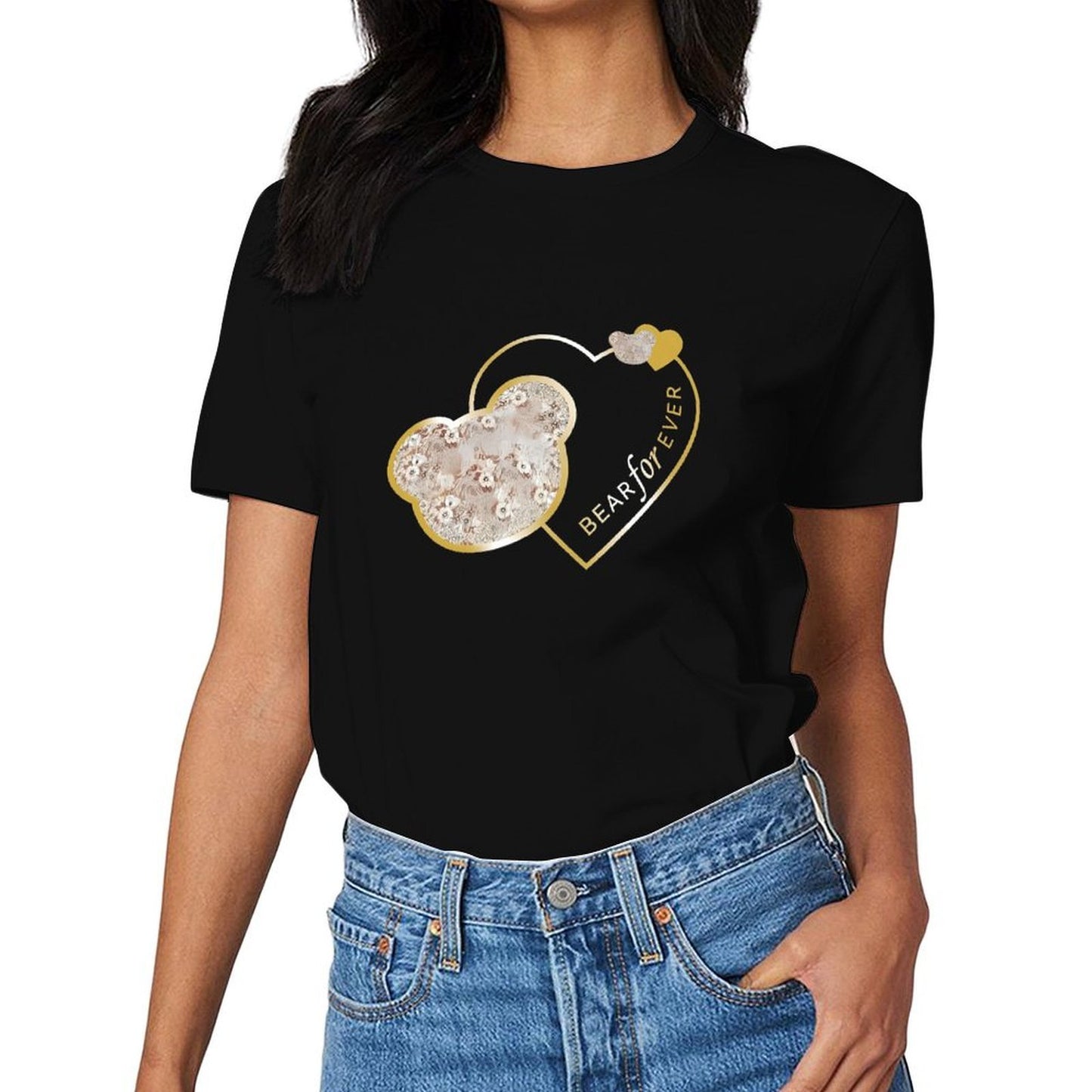 Inkmay Casual Cotton T-shirt Heart Shaped Floral Pattern With Gold Unisex T-shirtEverydaySeries Smooth Feel T-Shirt