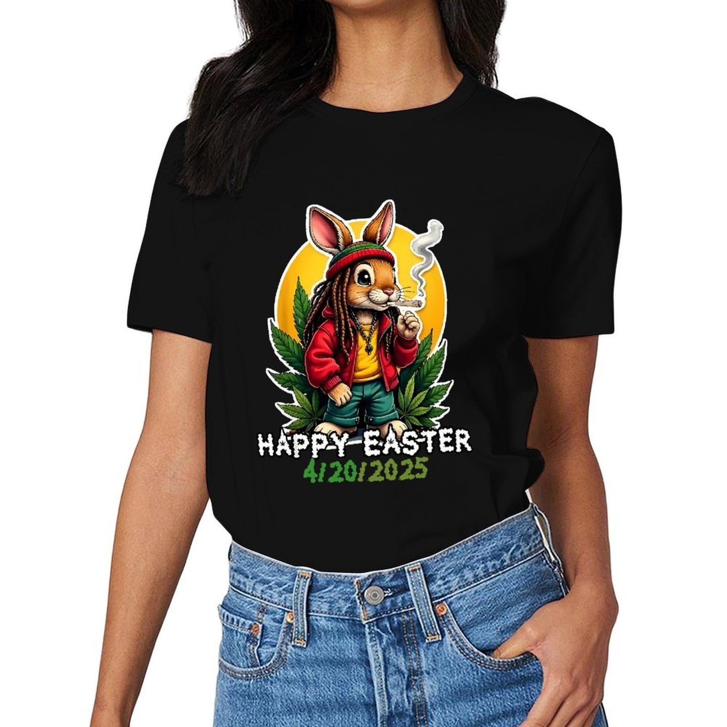 Inkmay Casual Cotton T-shirt Happy Easter Bunny Smoking Weed Art Unisex T-shirtClassicFit Active T-Shirt