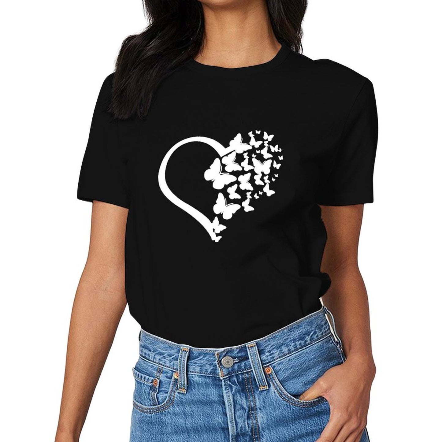 Inkmay Casual Cotton T-shirt Abstract Floral Design With Geometric Elements Unisex T-shirtFundraising LifestyleLine T-Shirt