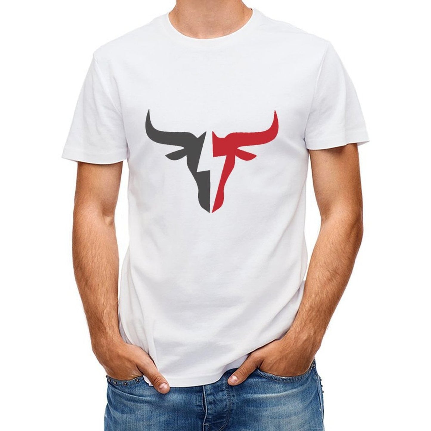 Inkmay Casual Cotton T-shirt Abstract Red And Gray Design Unisex T-shirtLong Lasting PureStyle T-Shirt