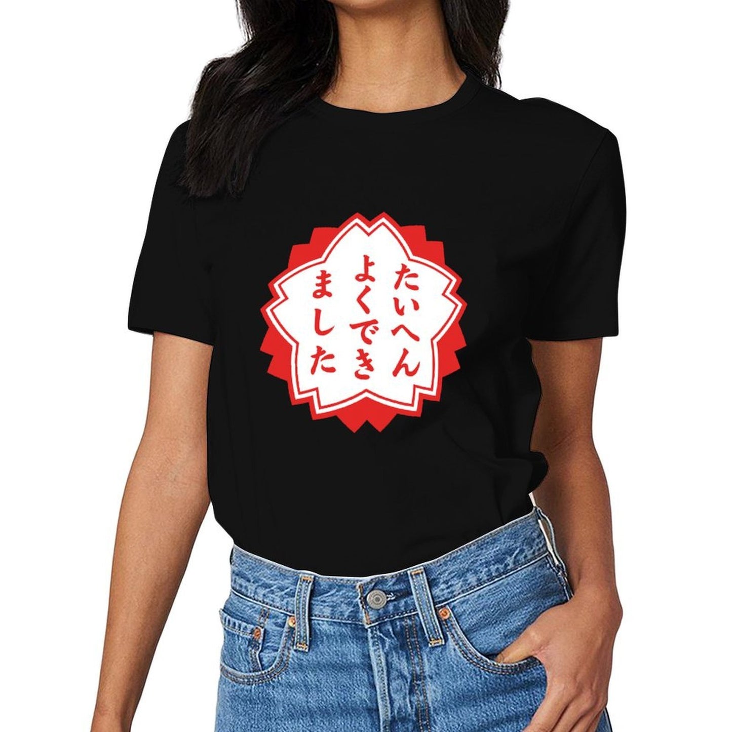 Inkmay Casual Cotton T-shirt Red Background With White Flower Design Unisex T-shirtSport CityStyle T-Shirt
