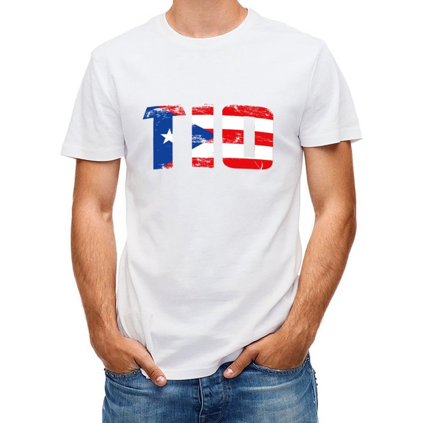 Inkmay Casual Cotton T-shirt Puerto Rican Flag Pattern Print Design Unisex T-shirtDailyFit SimpleFit T-Shirt
