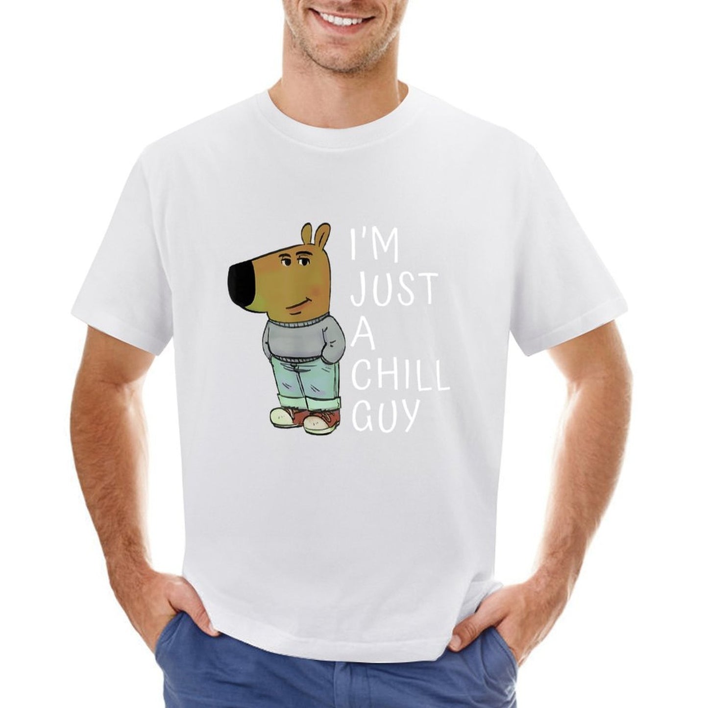Inkmay Casual Cotton T-shirt Cartoon Character Wearing Casual Outfit Standing Unisex T-shirtFitted LooseFit T-Shirt