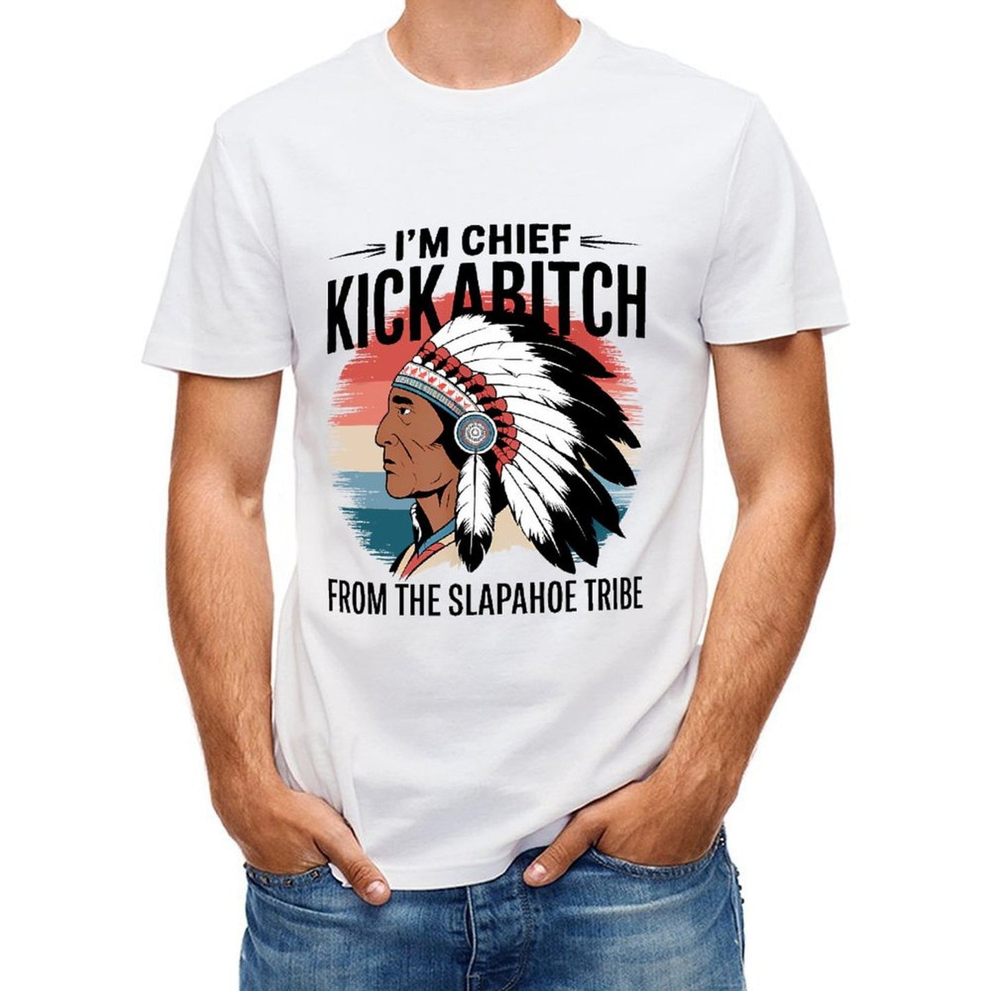 Inkmay Casual Cotton T-shirt Native American Headdress With Feathers Unisex T-shirt