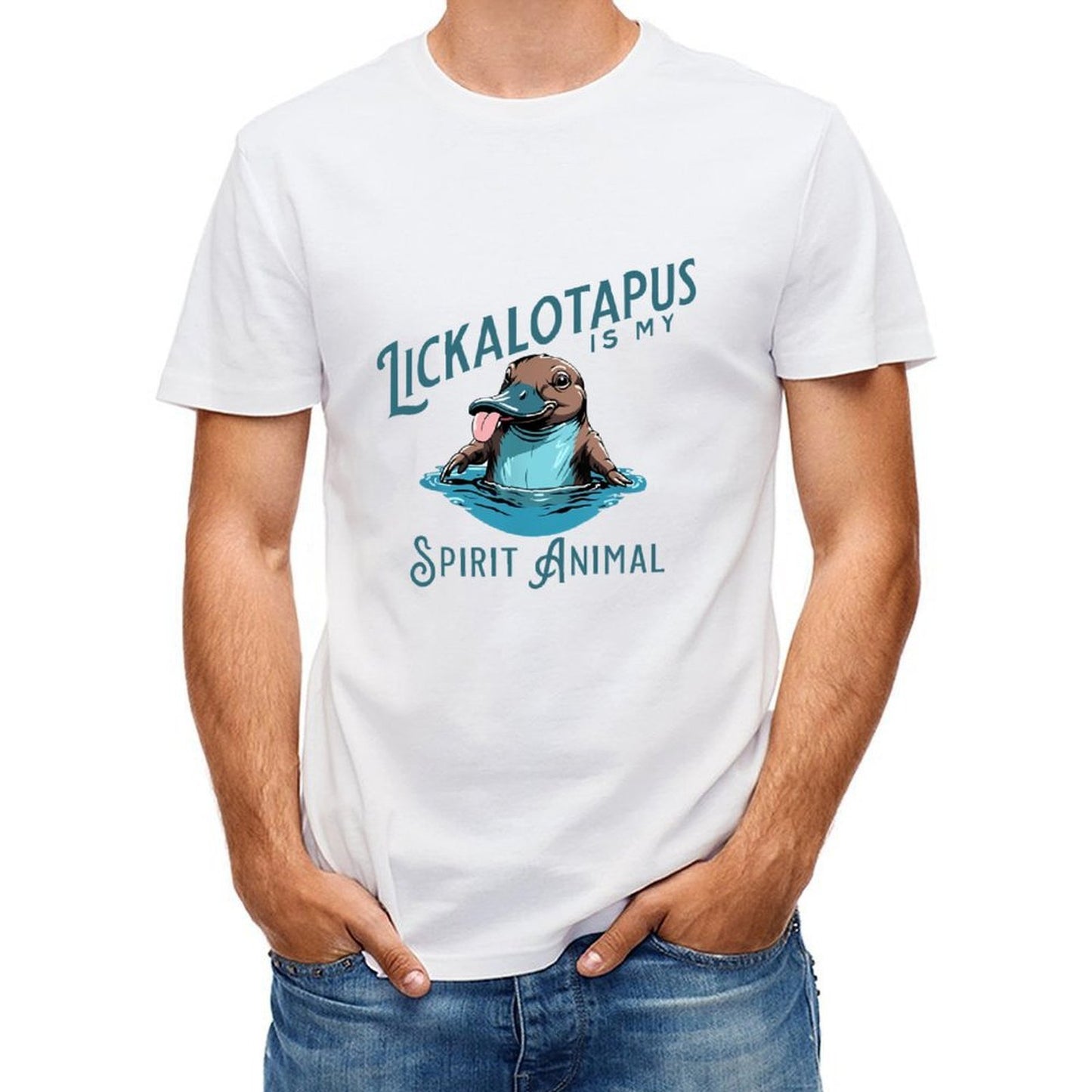 Inkmay Casual Cotton T-shirt Platypus Swimming In Blue Water Unisex T-shirt