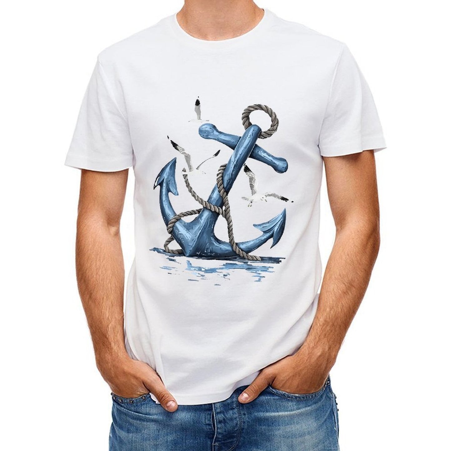 Inkmay Casual Cotton T-shirt Anchor With Rope And Birds Unisex T-shirtStudio Lifestyle T-Shirt