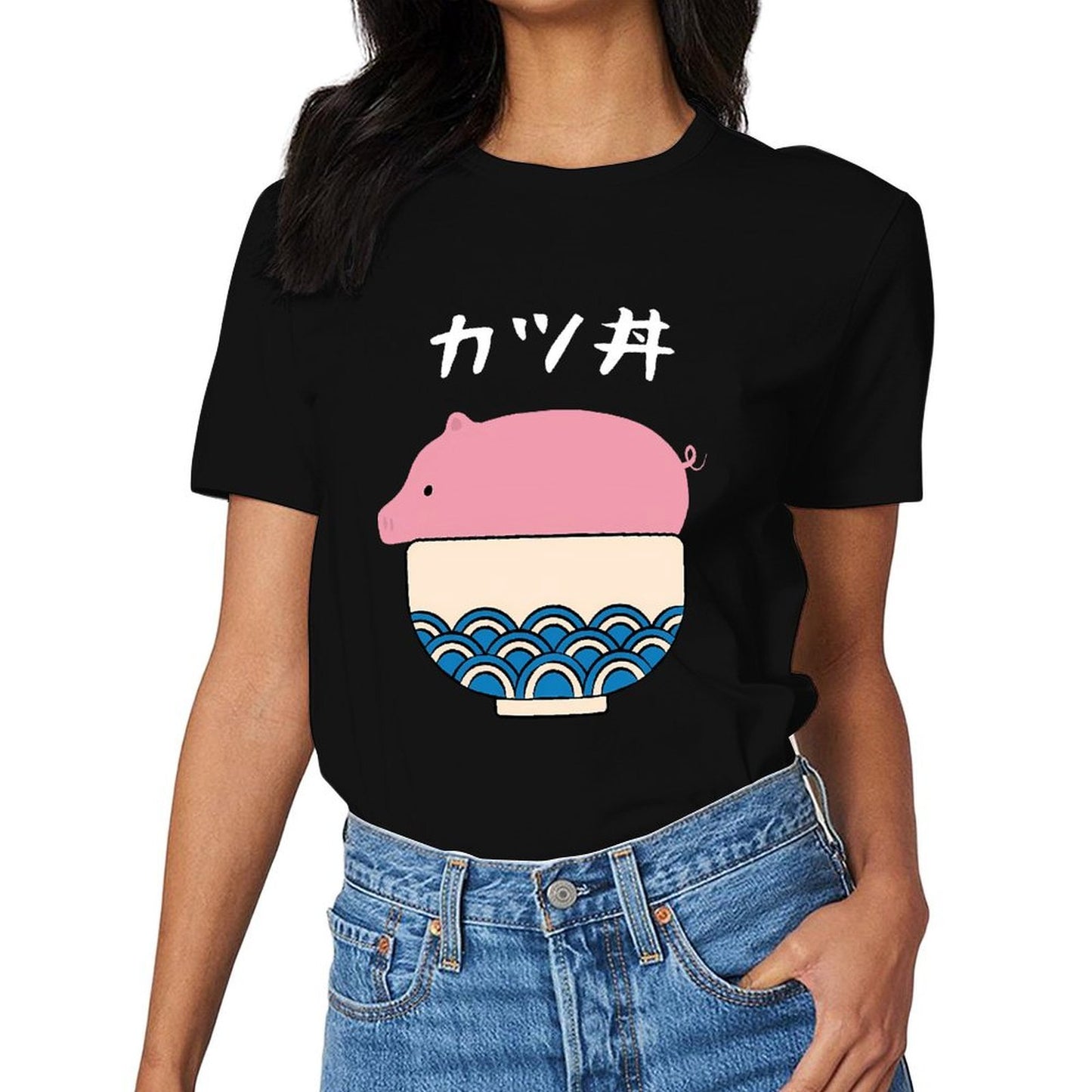 Inkmay Casual Cotton T-shirt Pink Background With Blue Waves Unisex T-shirtBold Active T-Shirt