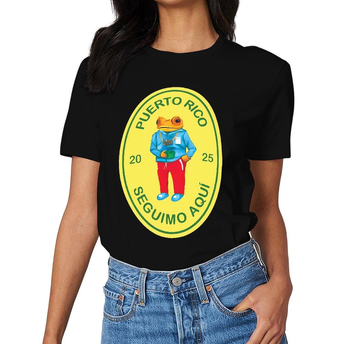 Inkmay Casual Cotton T-shirt Puerto Rico Frog Traveler Design Bright Unisex T-shirtStreet Long Lasting T-Shirt