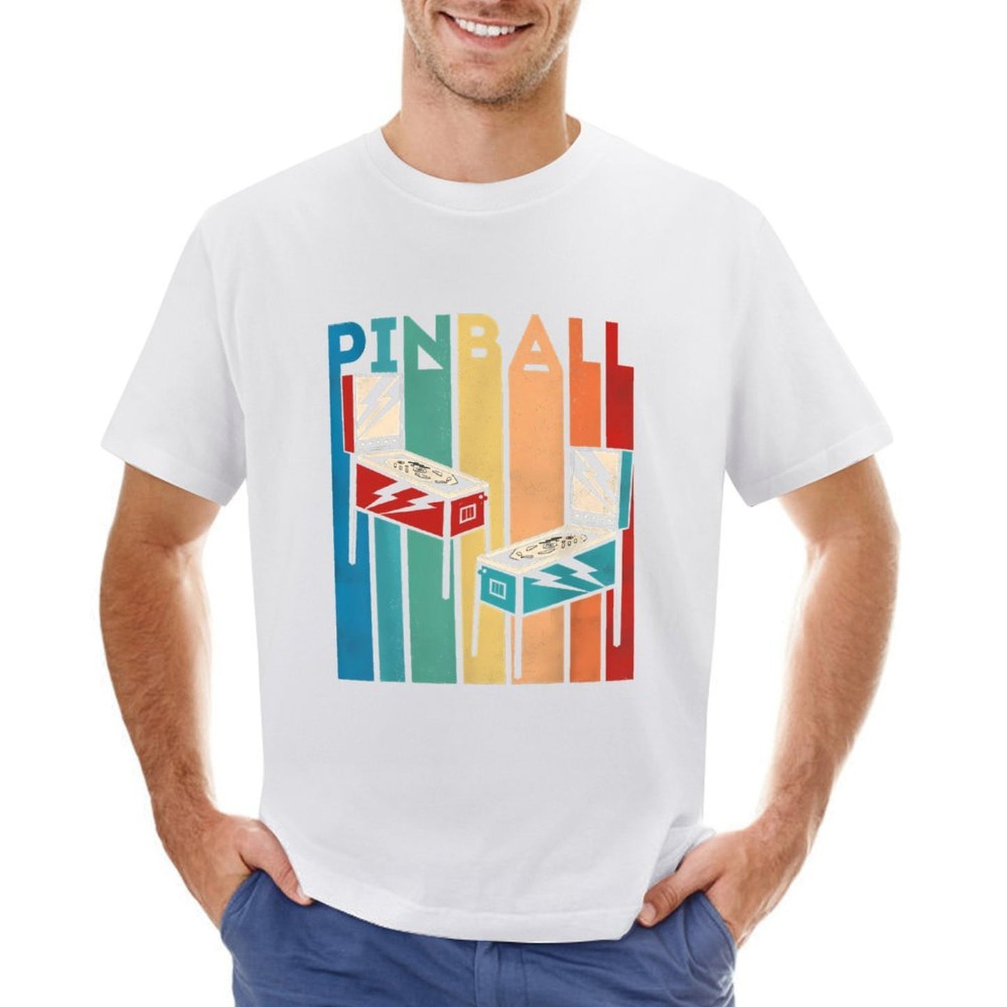 Inkmay Casual Cotton T-shirt Pinball Machines On Colorful Background Unisex T-shirtSolid On-Demand T-Shirt