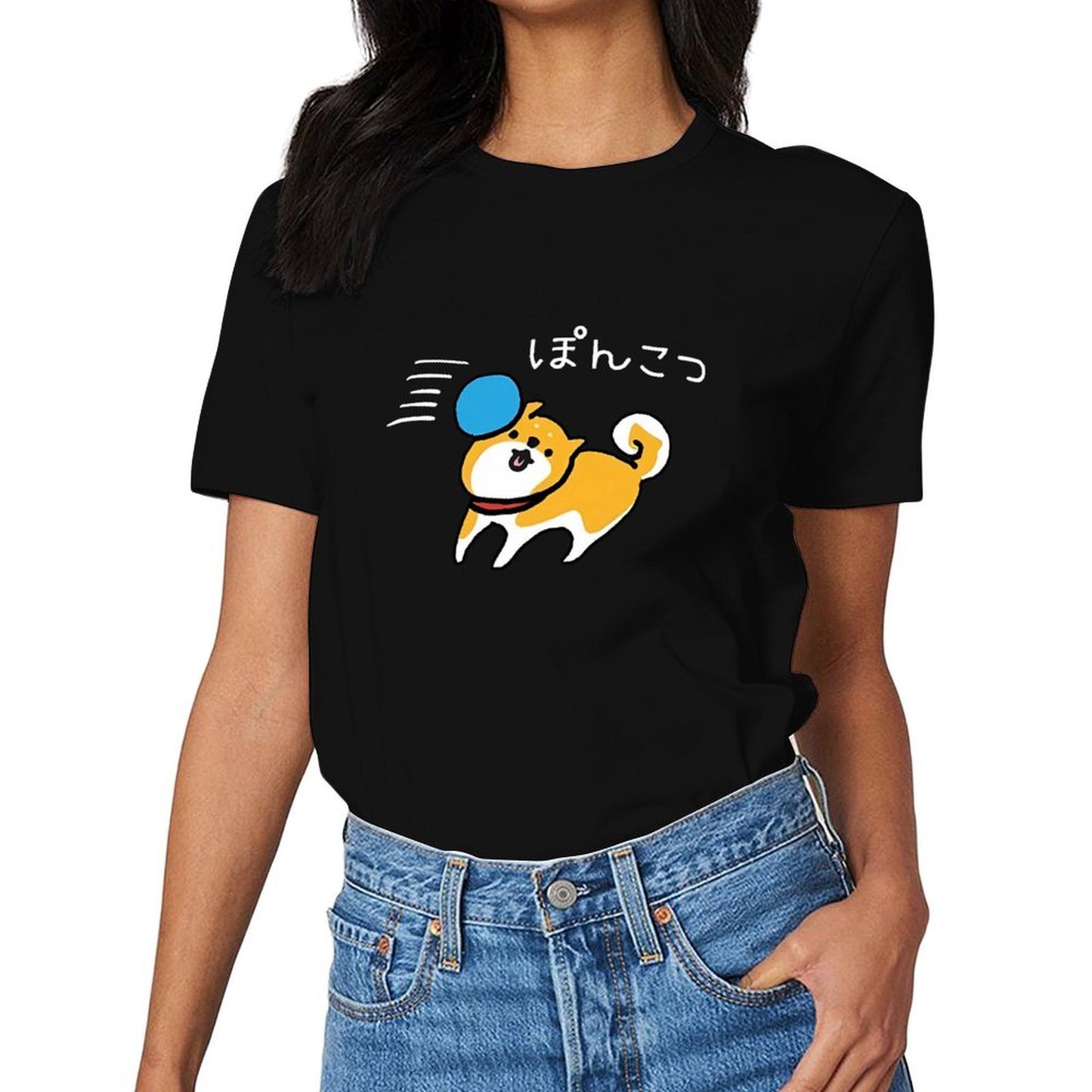 Inkmay Casual Cotton T-shirt Cute Dog Playing With Ball Unisex T-shirtMinimal Moisture-Wicking T-Shirt