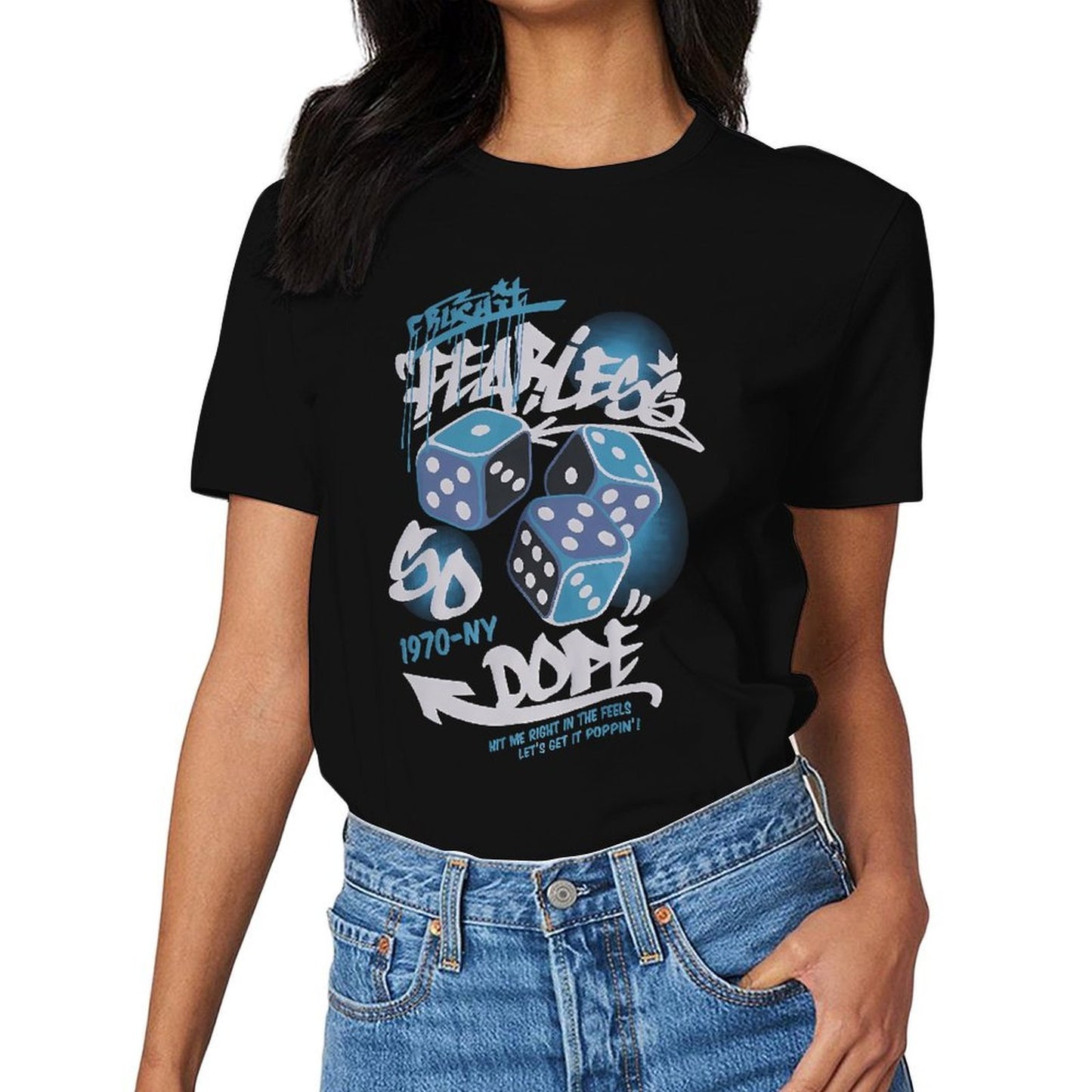 Inkmay Casual Cotton T-shirt Fearless Dice Pattern With Graffiti Art Unisex T-shirt