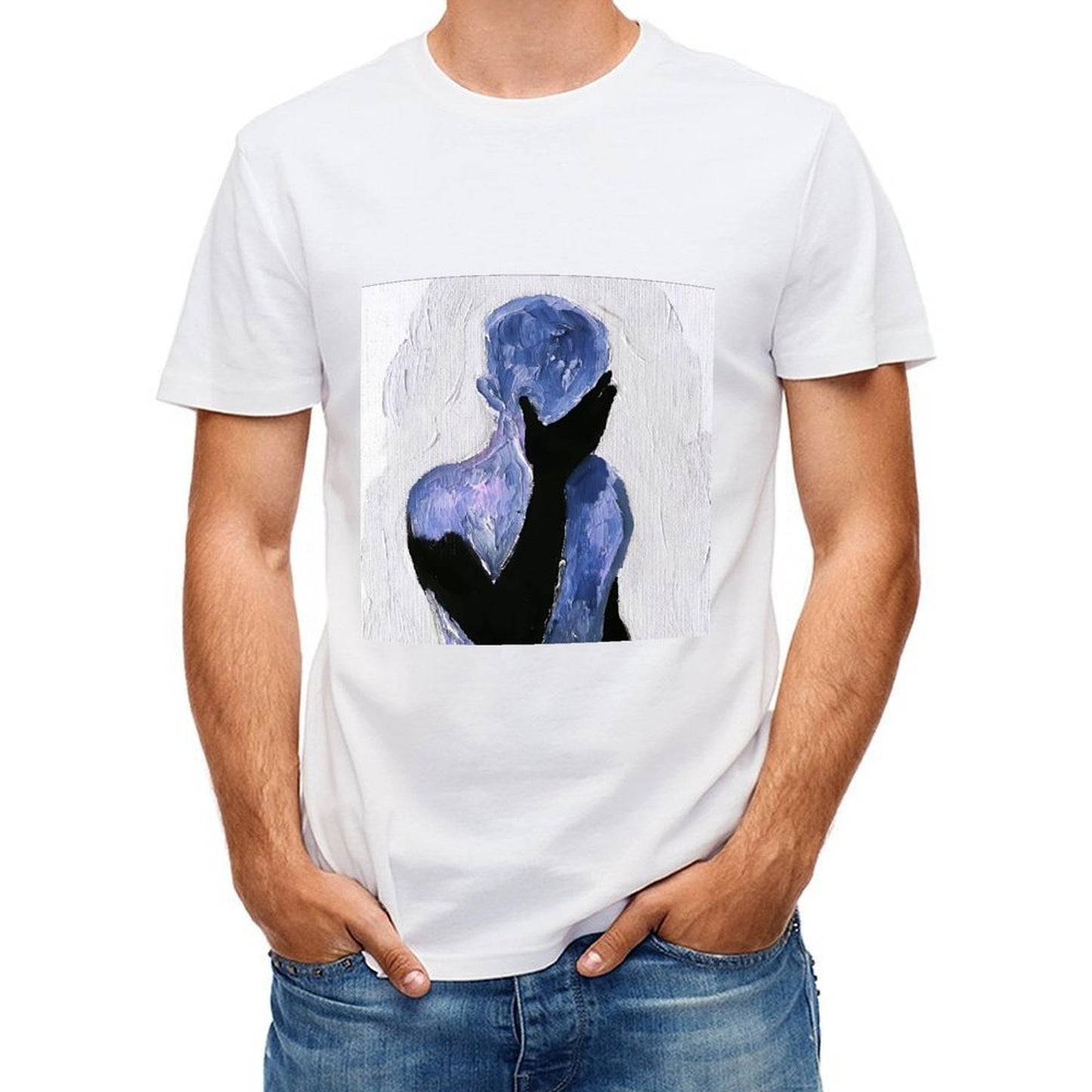 Inkmay Casual Cotton T-shirt Abstract Art With Blue Shadows Unisex T-shirtNeat Crisp Print T-Shirt