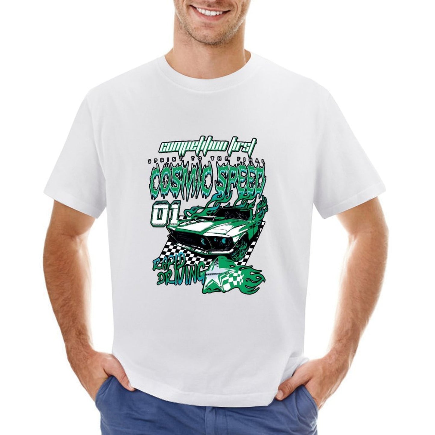 Inkmay Casual Cotton T-shirt Cosmic Speed Car Racing Design Art Unisex T-shirtHeat-Transfer Comfort T-Shirt