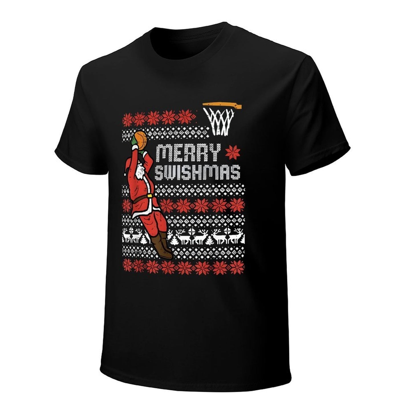 Inkmay Casual Cotton T-shirt Merry Swishmas Santa Plays Basketball Pattern Unisex T-shirtClassic EverydaySeries T-Shirt