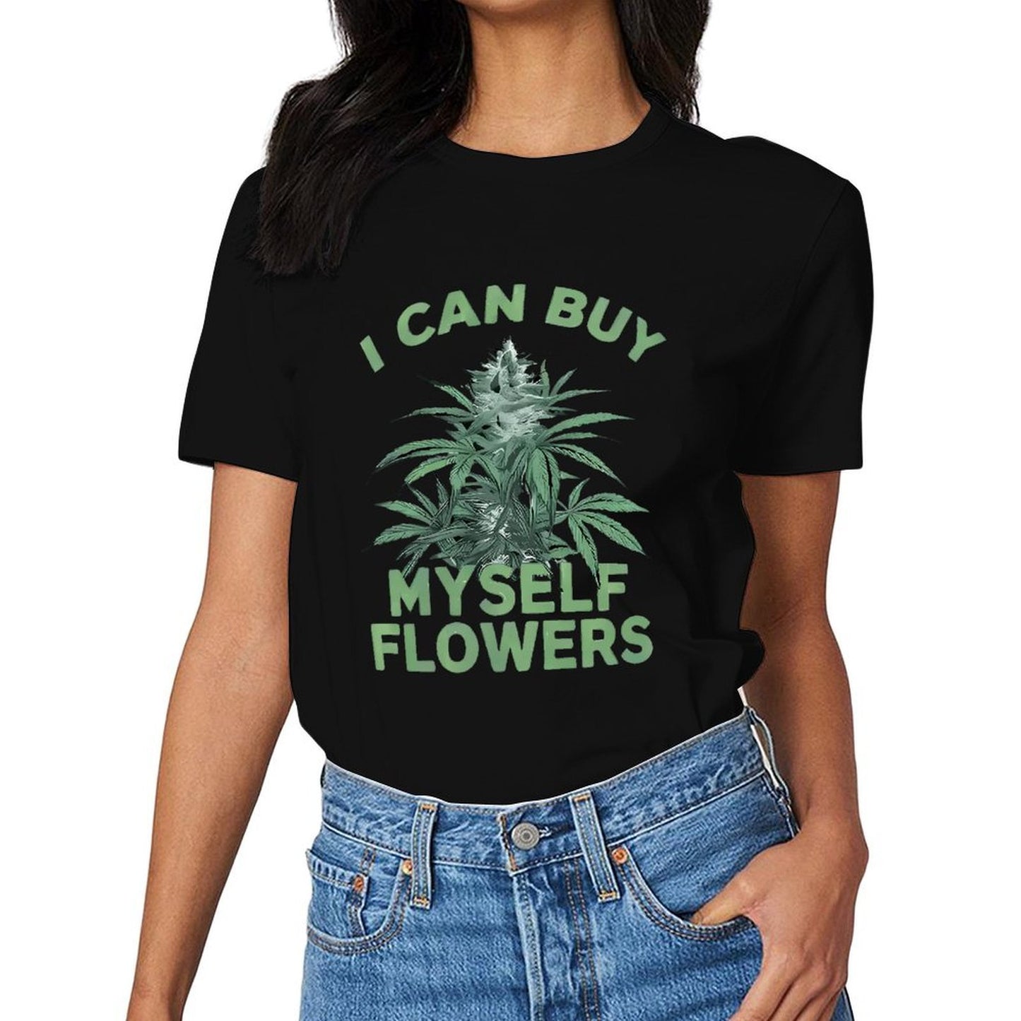Inkmay Casual Cotton T-shirt Cannabis Plant With Text Overlay Design Unisex T-shirtRelaxed Fit Fade-Resistant T-Shirt