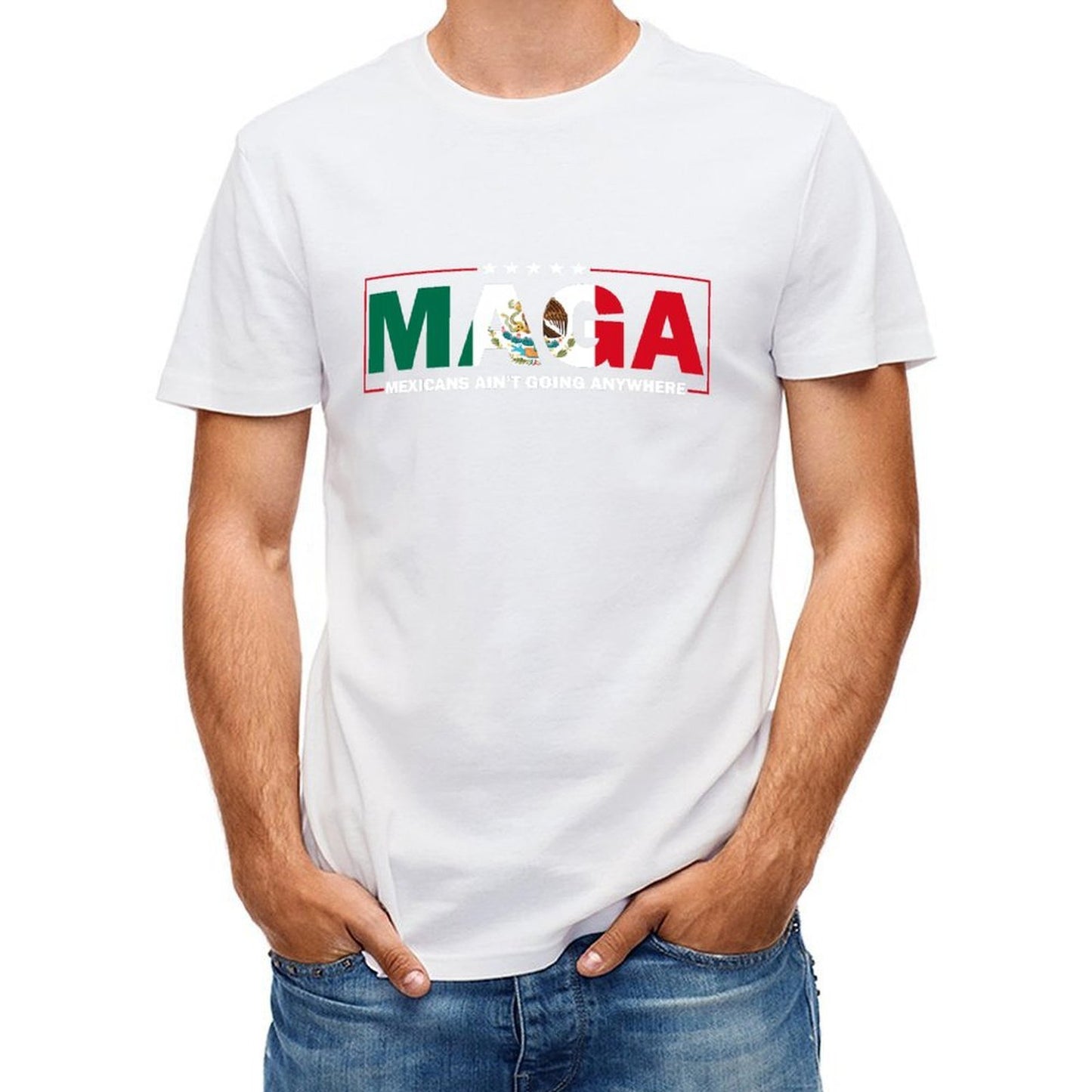 Inkmay Casual Cotton T-shirt Mexicans Aint Going Anywhere Maga Banner Unisex T-shirtSignature Soft T-Shirt