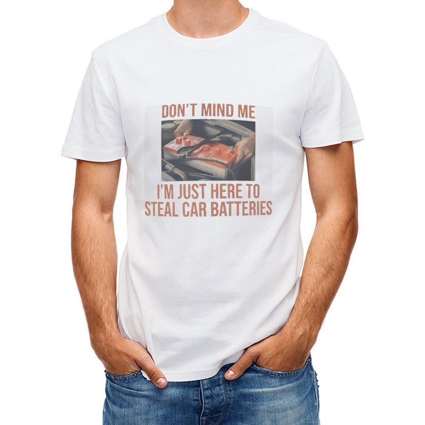 Inkmay Casual Cotton T-shirt Car Battery Theft Warning Sign Poster Unisex T-shirtEco-Conscious Lifestyle T-Shirt