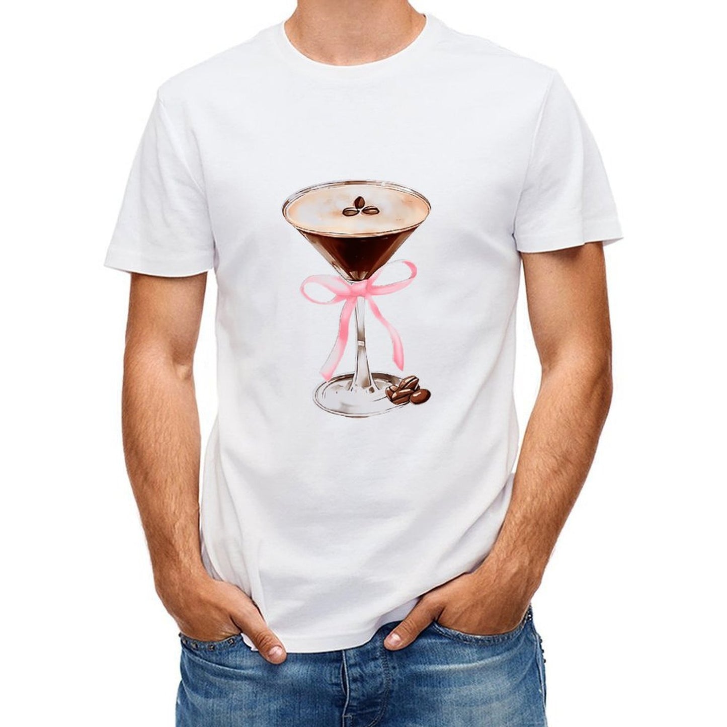 Inkmay Casual Cotton T-shirt Chocolate Martini With Pink Ribbon Unisex T-shirtEasyWear Minimalist T-Shirt