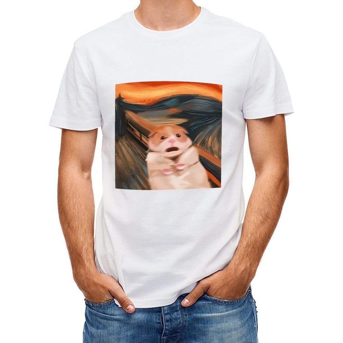 Inkmay Casual Cotton T-shirt Cute Puppy Under Car Pattern Print Unisex T-shirtActive ActiveStyle T-Shirt