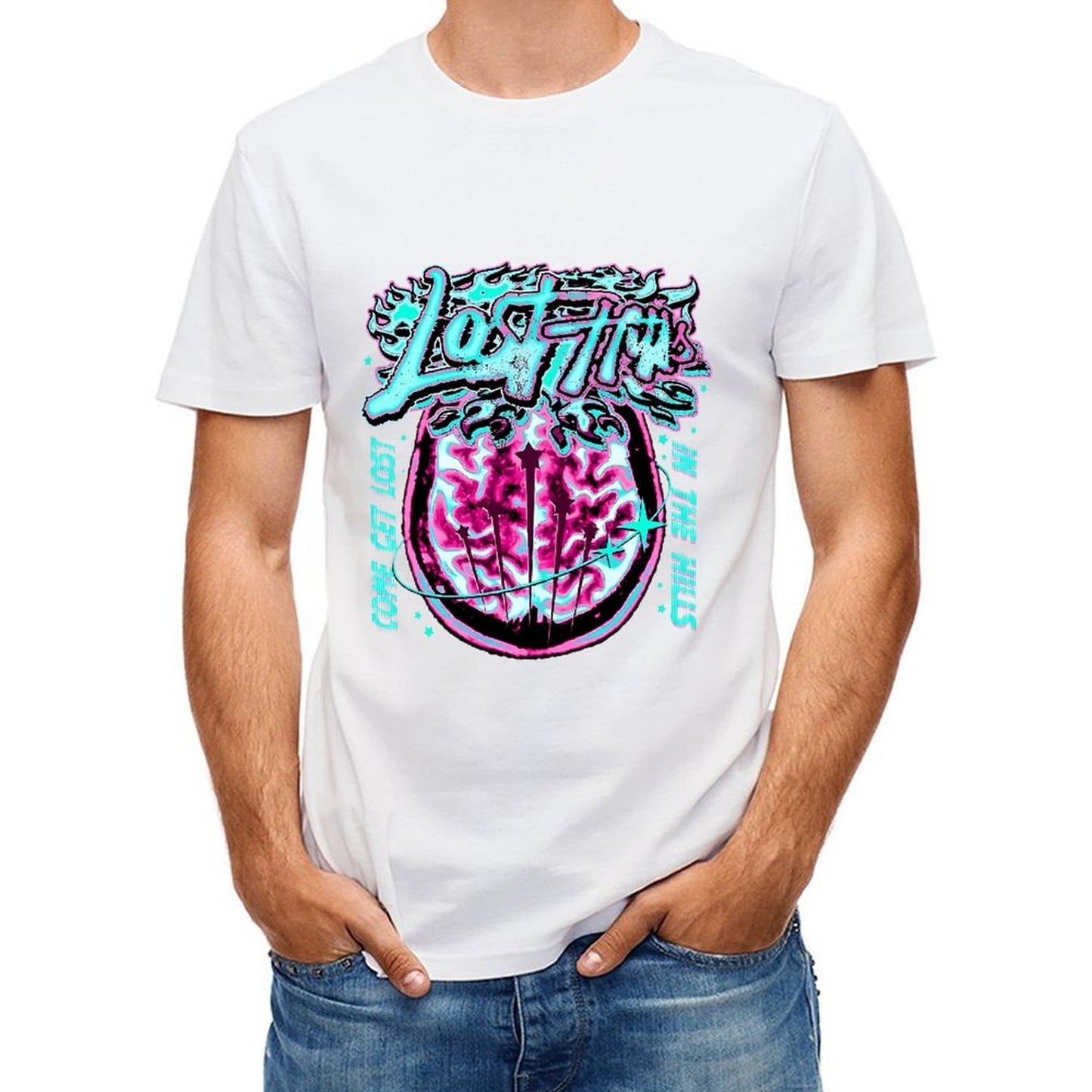 Inkmay Casual Cotton T-shirt Lost Minds Brain Art Print Design Unisex T-shirtSharp Print-Ready T-Shirt