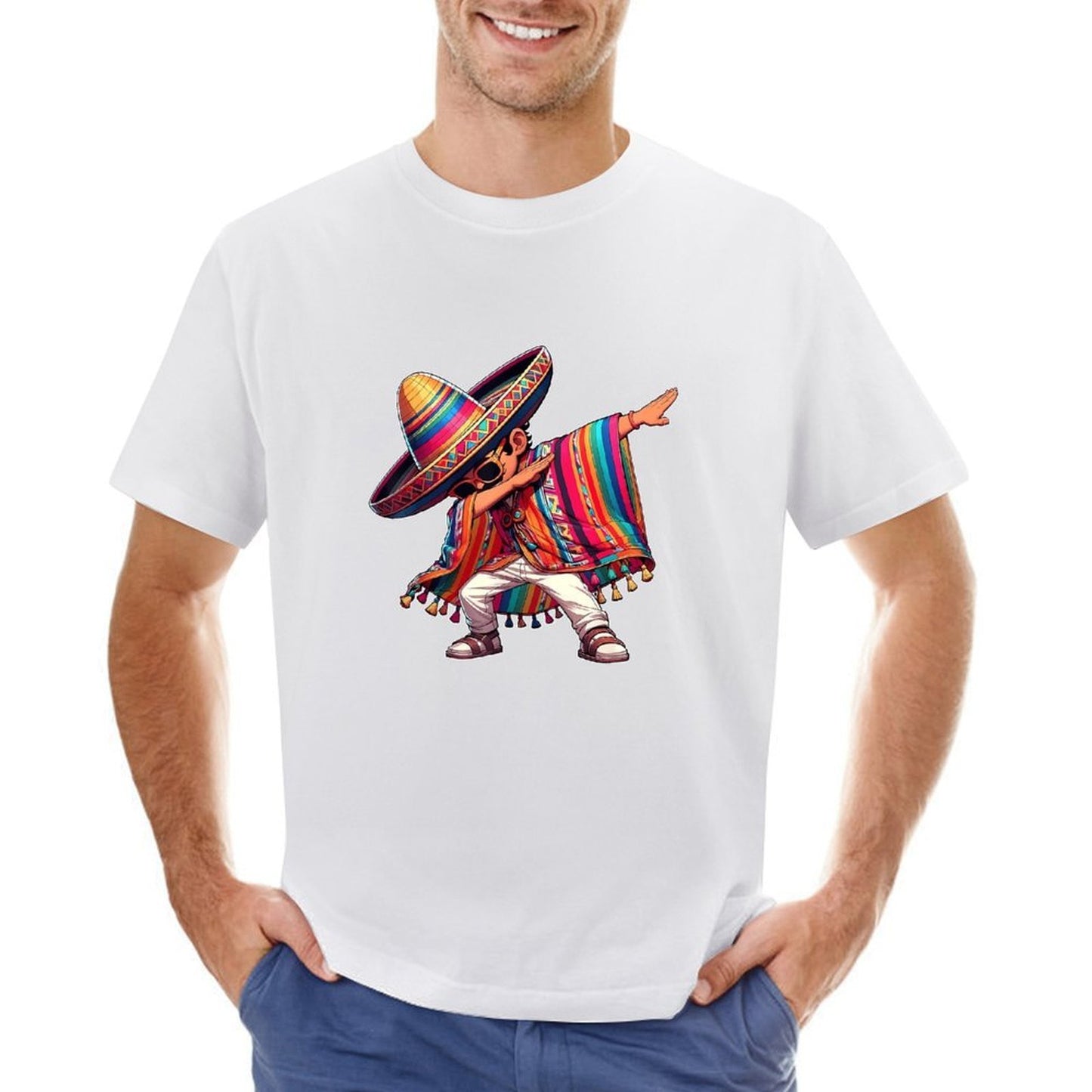 Inkmay Casual Cotton T-shirt Colorful Sombrero With Bright Stripes Unisex T-shirtSmoothWear EasyWear T-Shirt