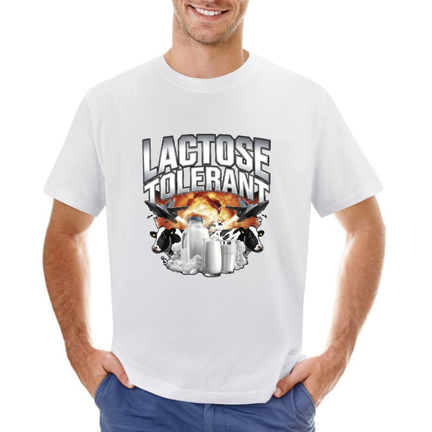 Inkmay Casual Cotton T-shirt Lactose Tolerant Cows Milk Glass Unisex T-shirtOversized Smooth Feel T-Shirt