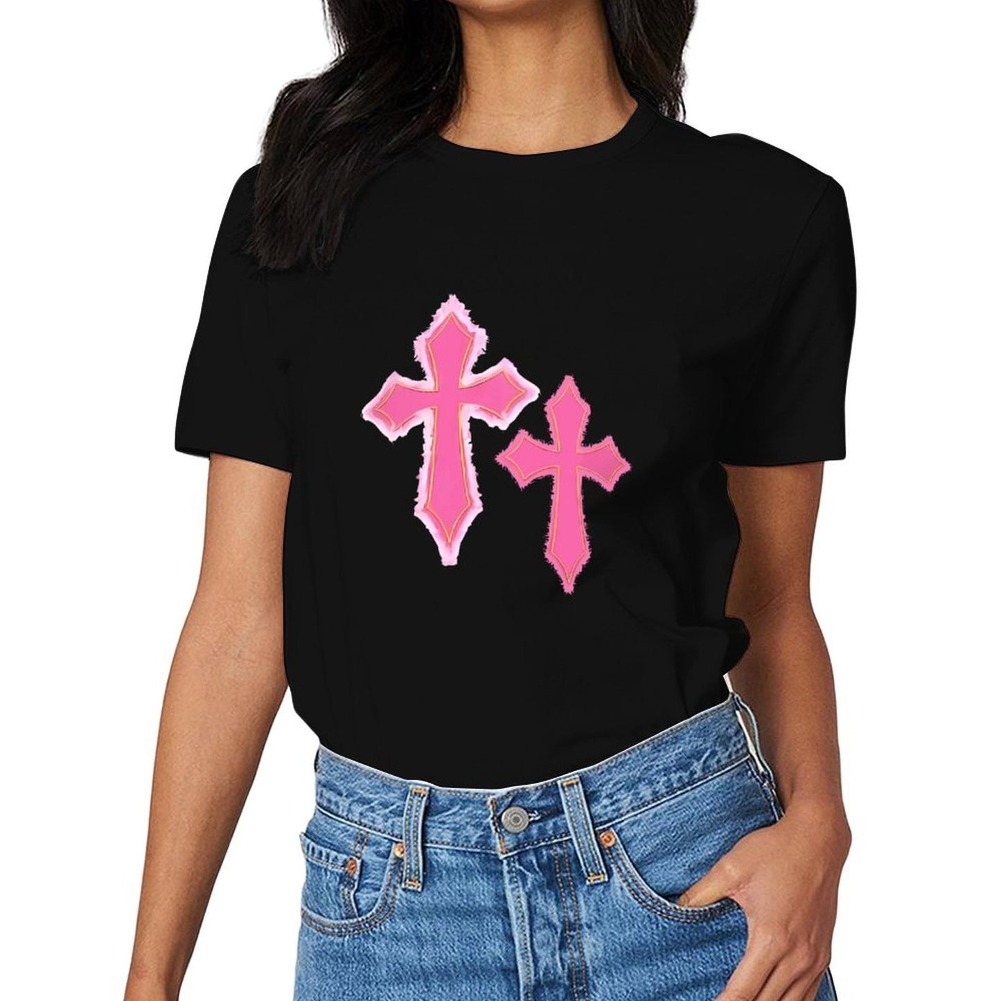 Inkmay Casual Cotton T-shirt Pink Crosses With Fuzzy Edges Unisex T-shirtStudio TimelessStyle T-Shirt