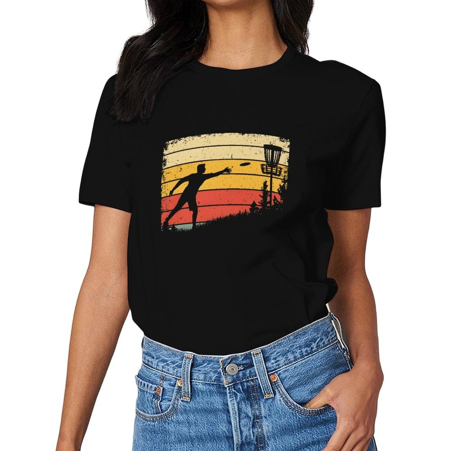 Inkmay Casual Cotton T-shirt Disc Golf Player Throwing Disc Artwork Unisex T-shirt