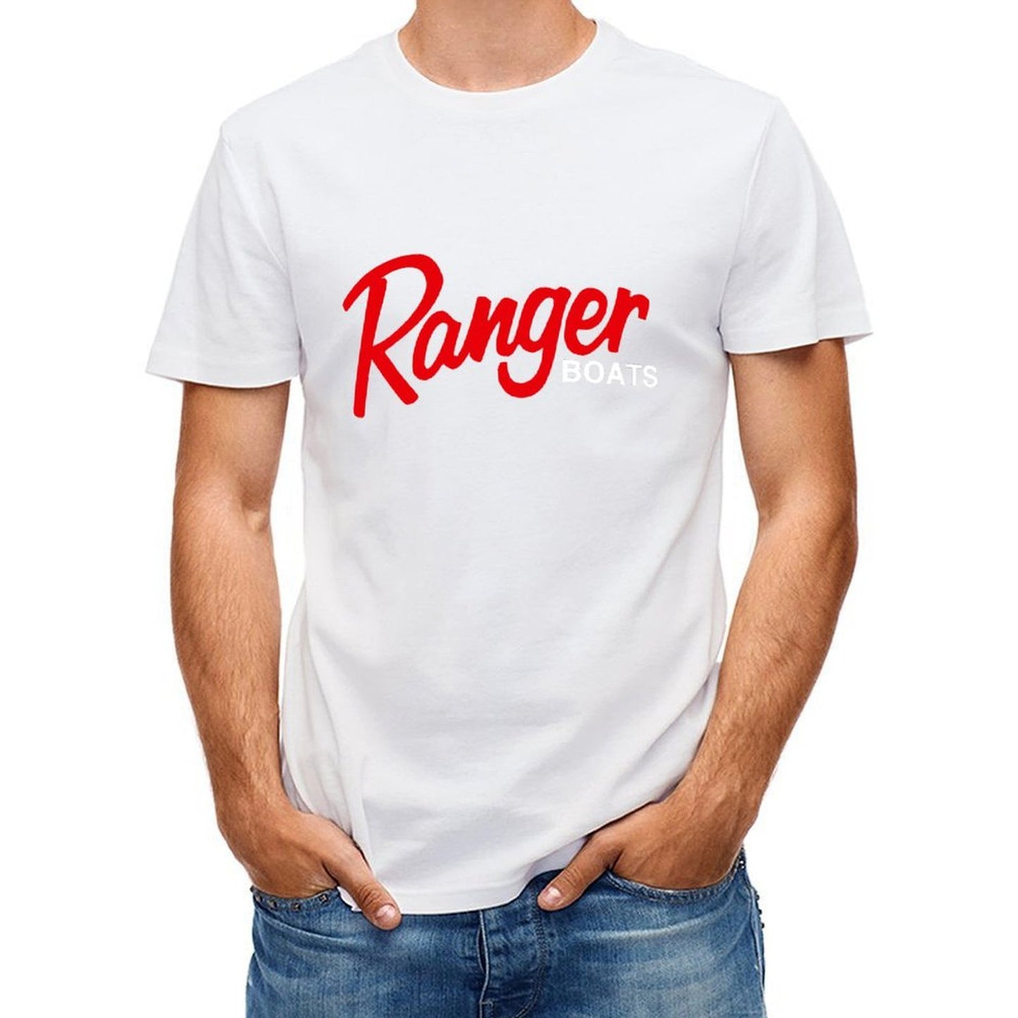 Inkmay Casual Cotton T-shirt Red Abstract Design With White Edge Unisex T-shirtPlain Clean Edges T-Shirt