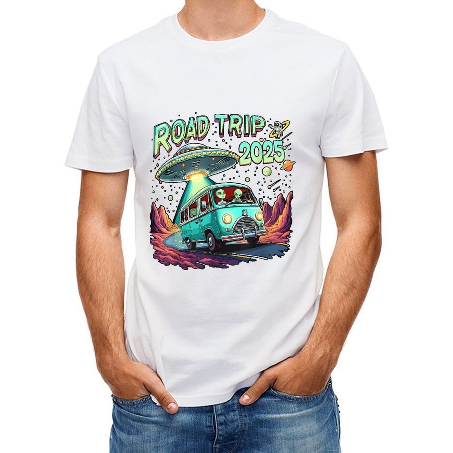 Inkmay Casual Cotton T-shirt Road Trip 2025 Alien Adventure Design Unisex T-shirtEco / Sustainable Recycled T-Shirt