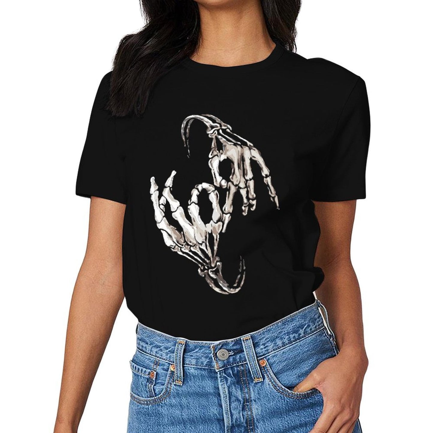 Inkmay Casual Cotton T-shirt Skeletal Hands Reaching Outwards Artwork Design Unisex T-shirtSoft ComfortFit T-Shirt