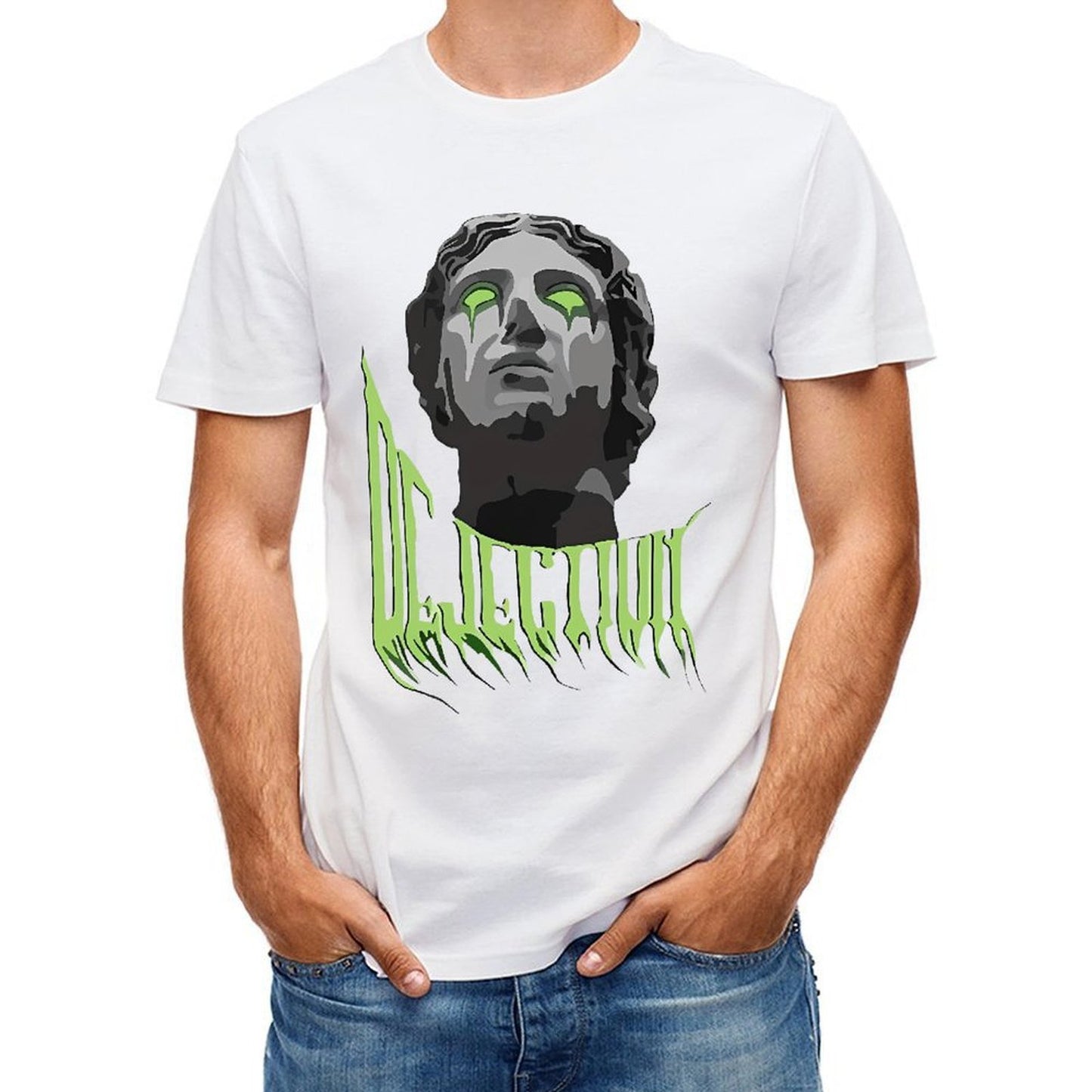 Inkmay Casual Cotton T-shirt Dark Art Statue With Green Eyes Unisex T-shirtPure SoftTouch T-Shirt