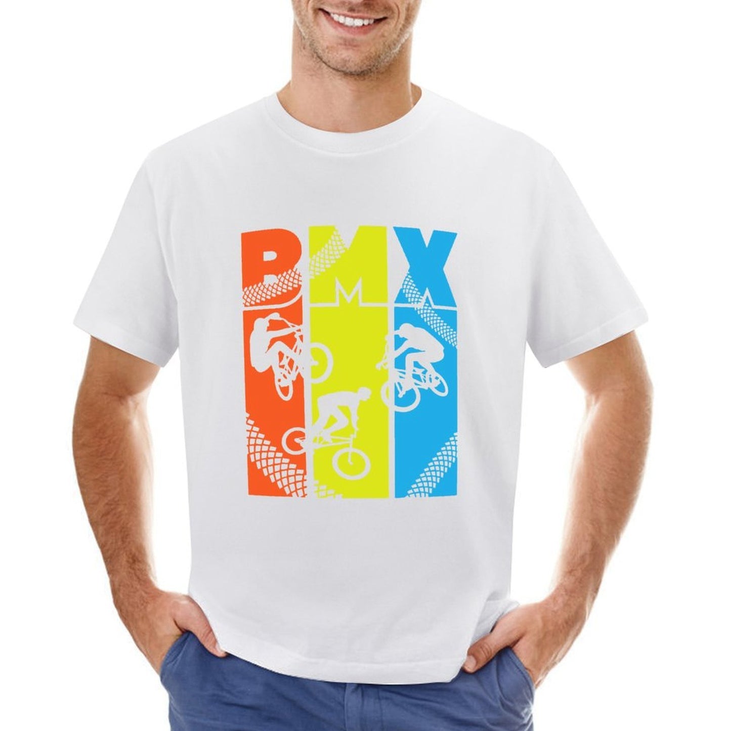 Inkmay Casual Cotton T-shirt Colorful Abstract Design With Bright Shapes Unisex T-shirtTear-Resistant DailyFit T-Shirt